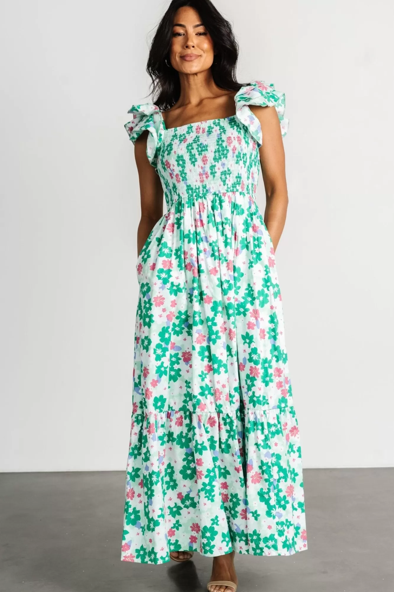 Baltic Born Maxi Dresses | Maxi Dresses | Laguna Smocked Maxi Dress | Green Floral