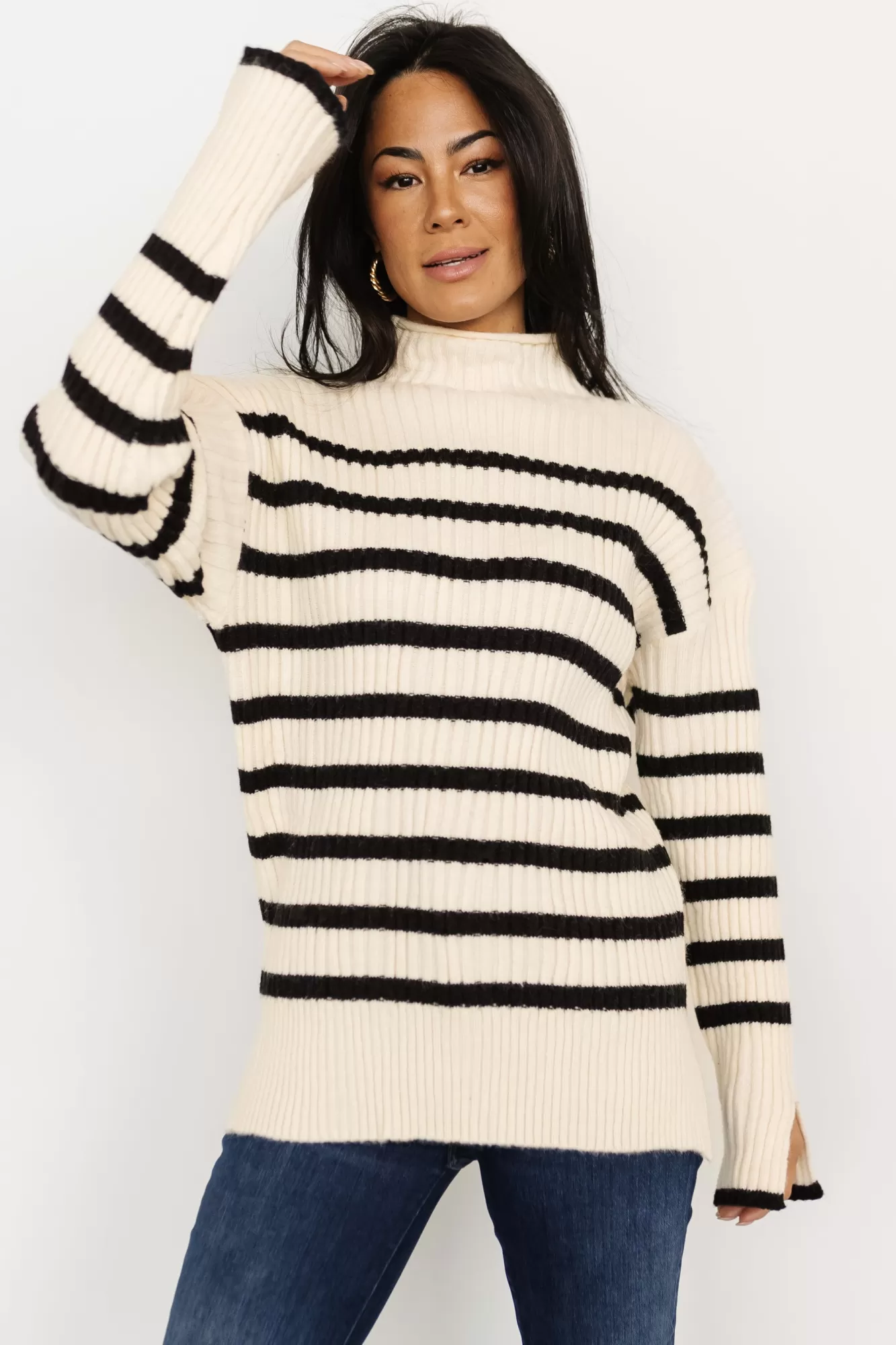 Baltic Born Sweaters | Landell Striped Sweater | Ivory + Black