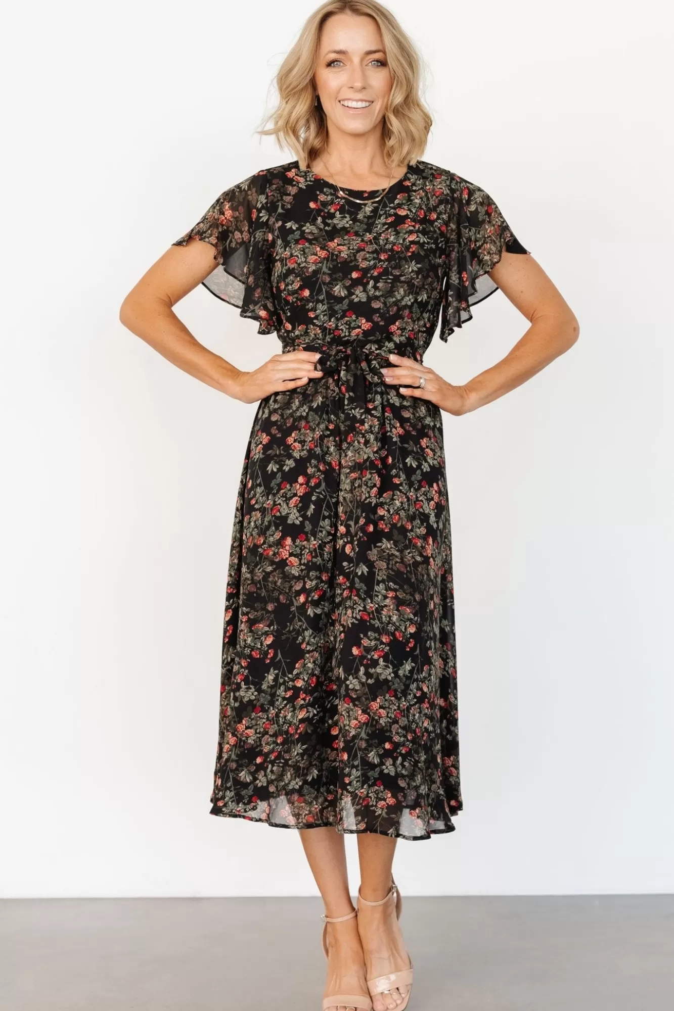 Baltic Born Midi Dresses | Midi Dresses | Laurel Midi Dress | Black + Red Floral