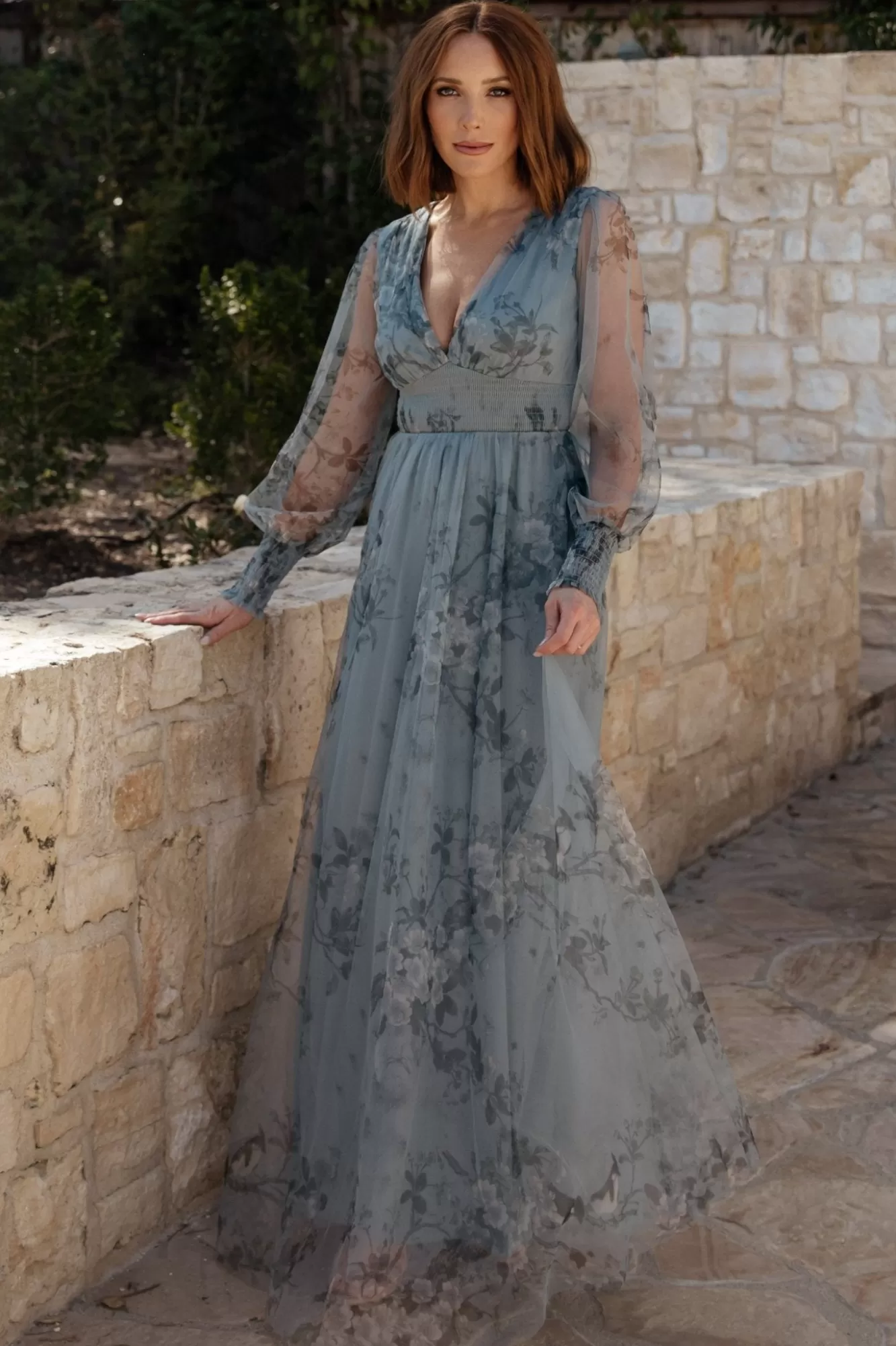 Baltic Born Maxi Dresses | Maxi Dresses | Layla Tulle Maxi Dress | Dusty Blue Floral