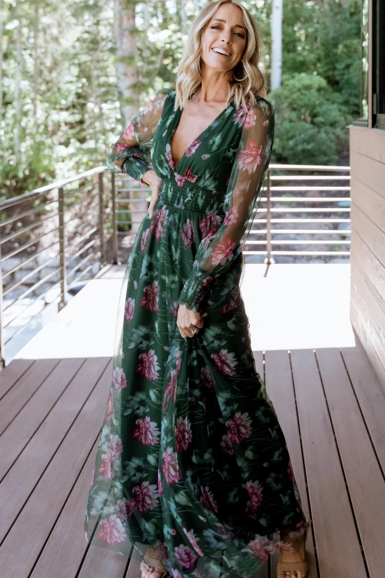 Baltic Born Maxi Dresses | Maxi Dresses | Layla Tulle Maxi Dress | Green + Pink Floral