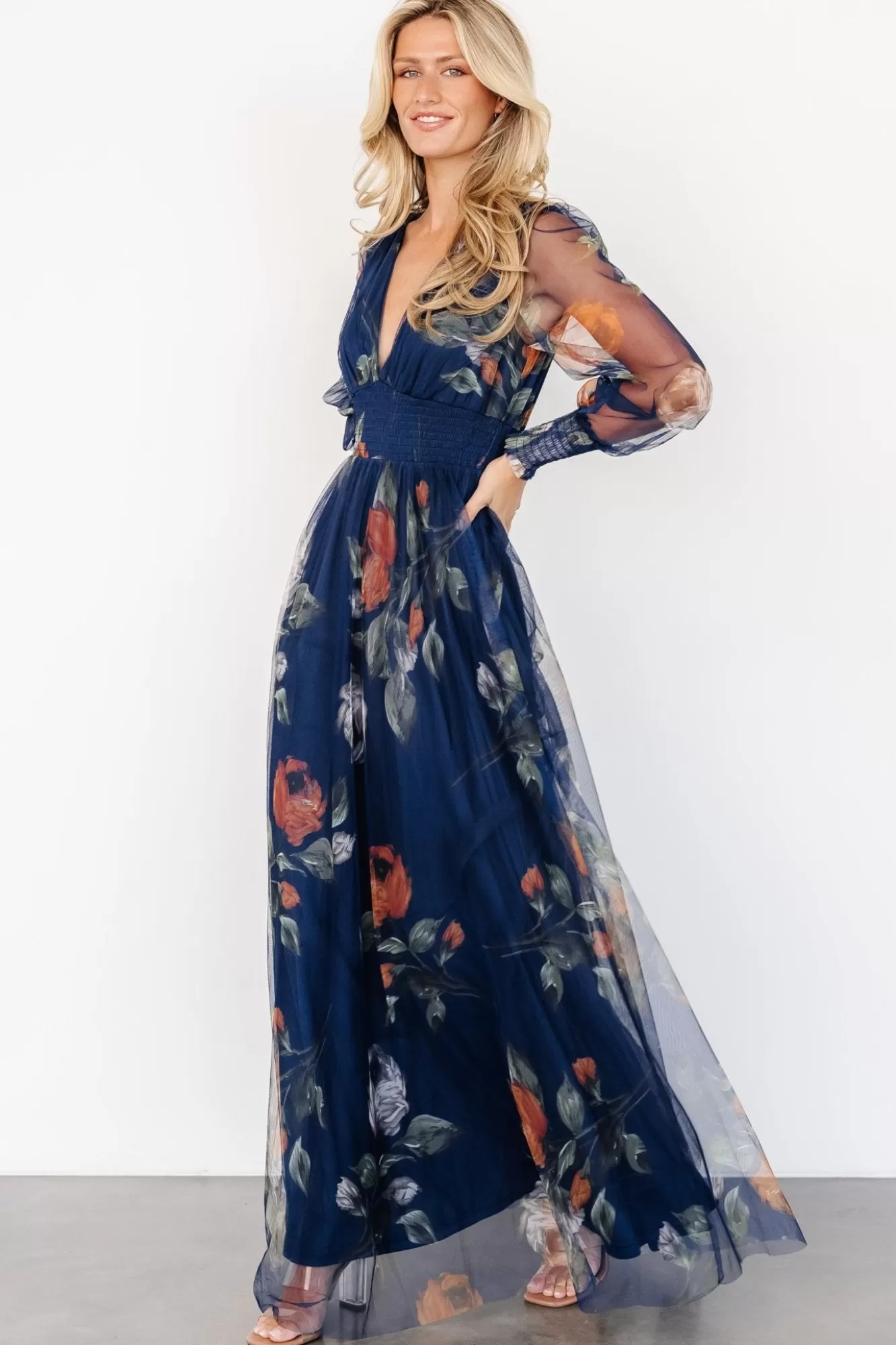 Baltic Born Maxi Dresses | Maxi Dresses | Layla Tulle Maxi Dress | Navy Blue Floral