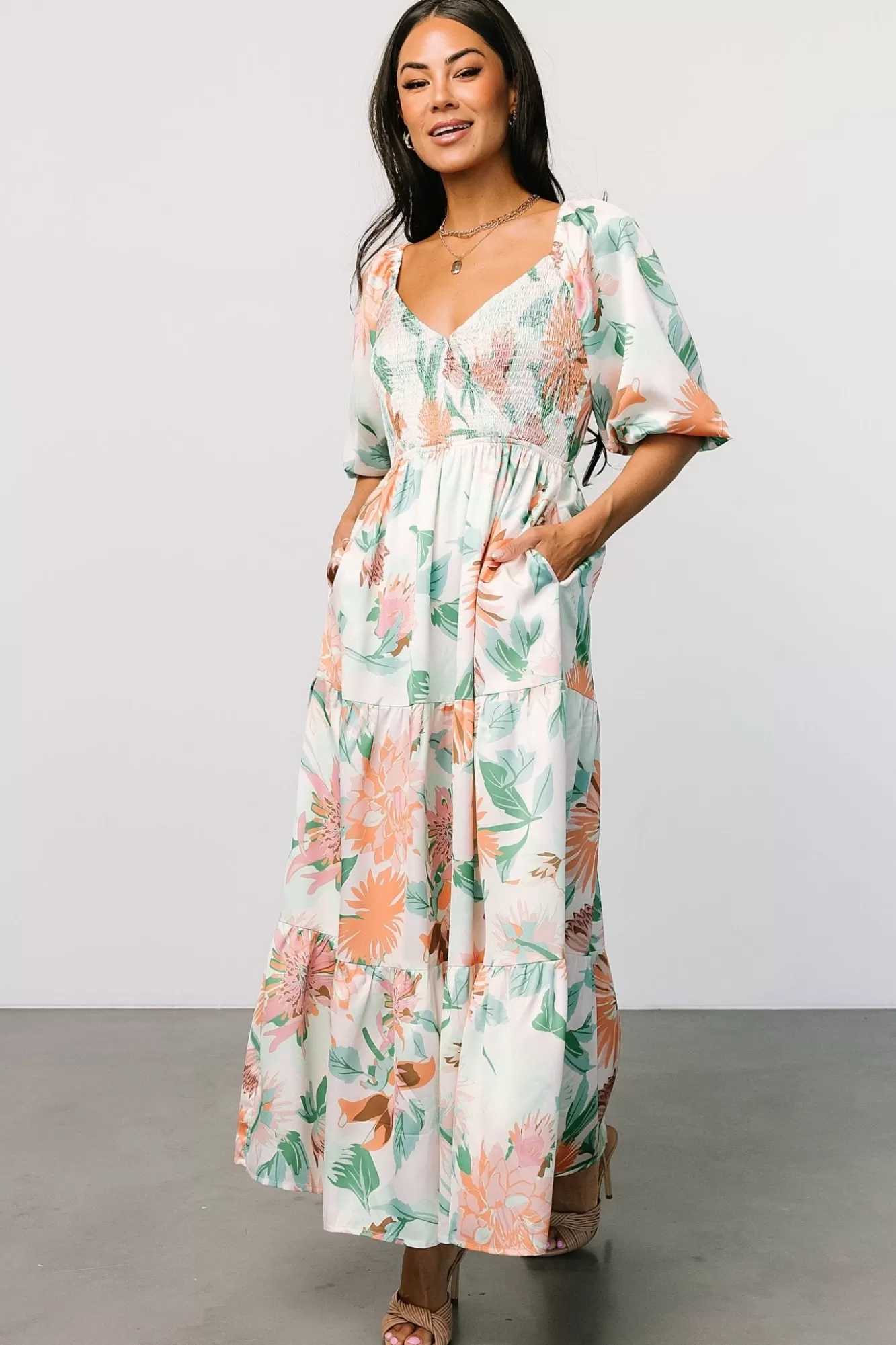 Baltic Born Maxi Dresses | Maxi Dresses | Lina Satin Dress | Multi Print