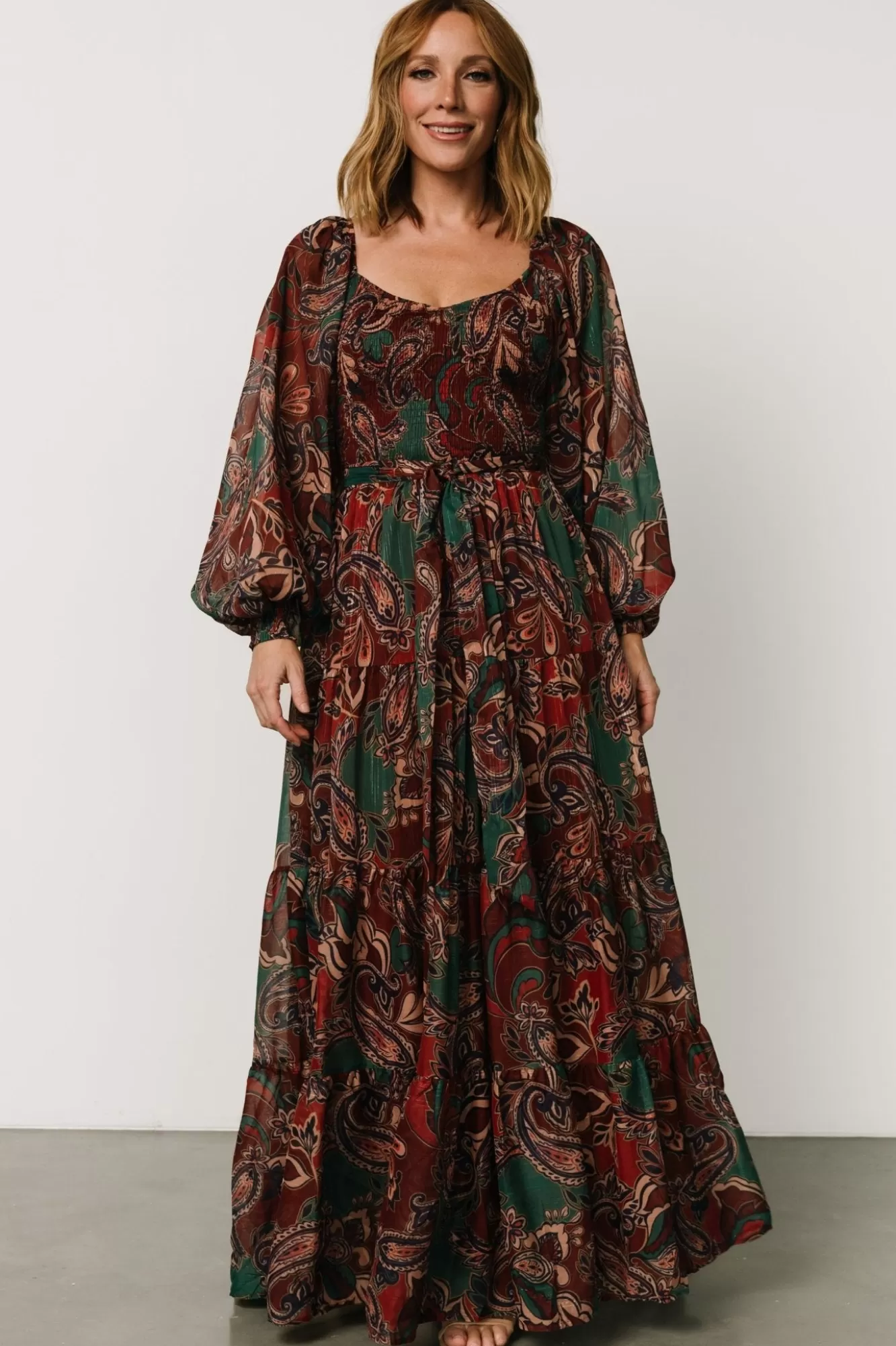 Baltic Born Maxi Dresses | Maxi Dresses | Livia Maxi Dress | Dark Green + Wine Multi