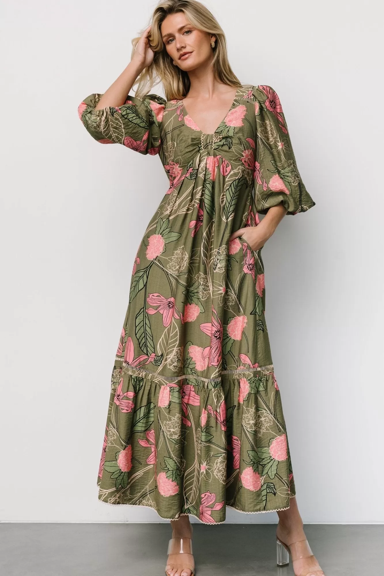 Baltic Born Maxi Dresses | Maxi Dresses | Lonna Dress | Olive + Fuschia Floral