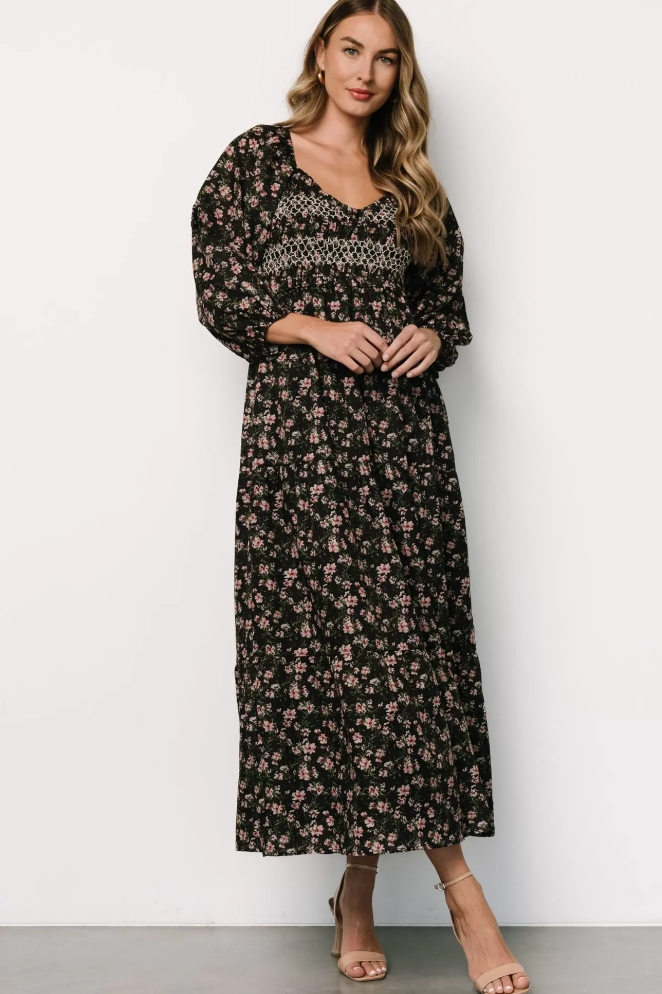 Baltic Born Maxi Dresses | Maxi Dresses | Louisa Smocked Maxi Dress | Black Floral