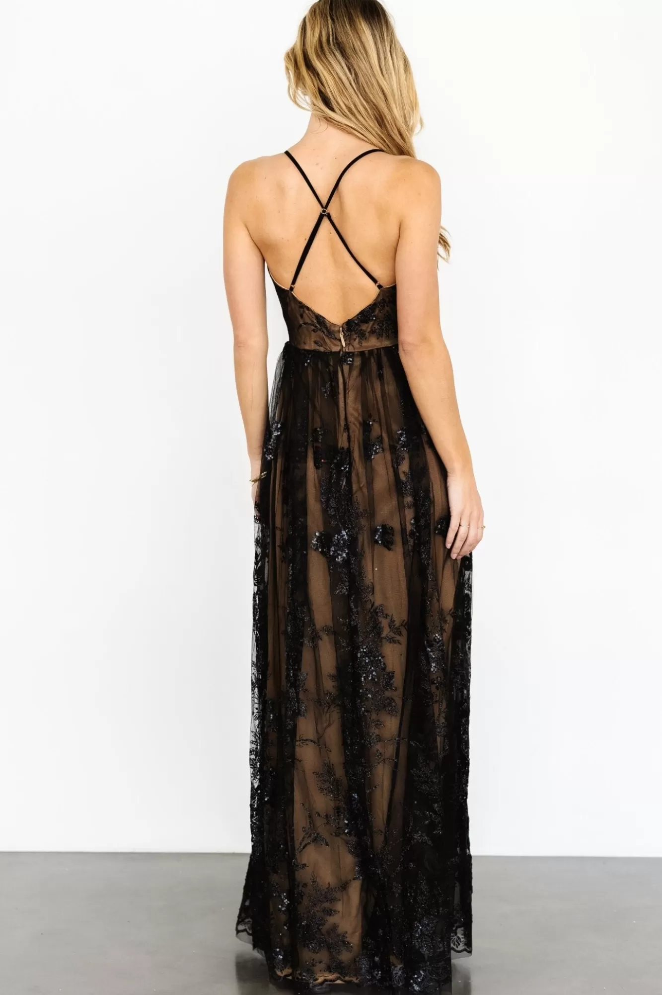 Baltic Born Maxi Dresses | Maxi Dresses | Lucienne Shimmer Maxi Gown | Black + Nude