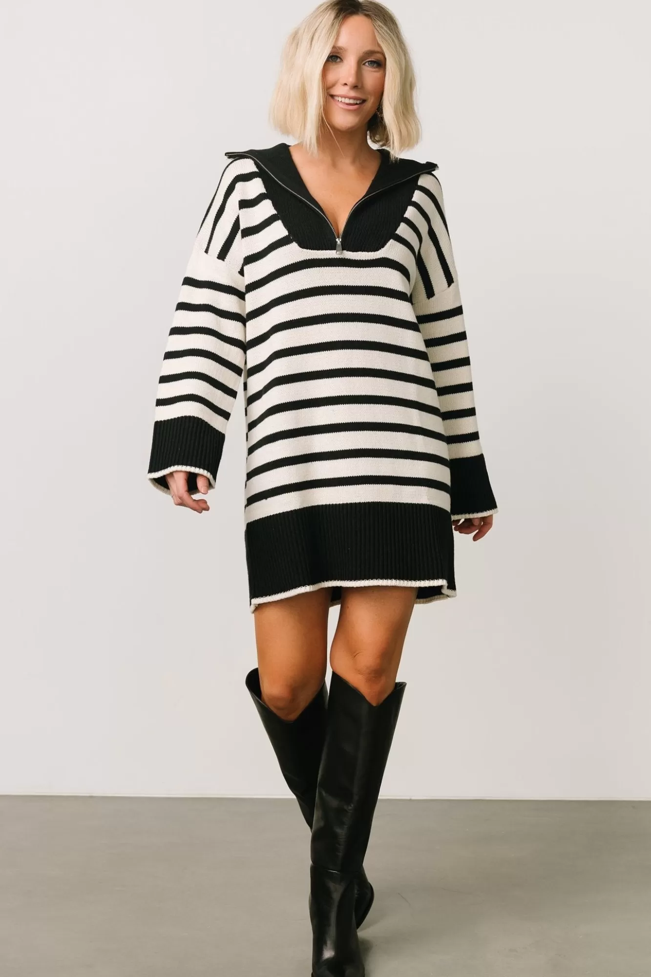 Baltic Born Short Dresses | Short Dresses | Manon Sweater Dress | Black Stripe