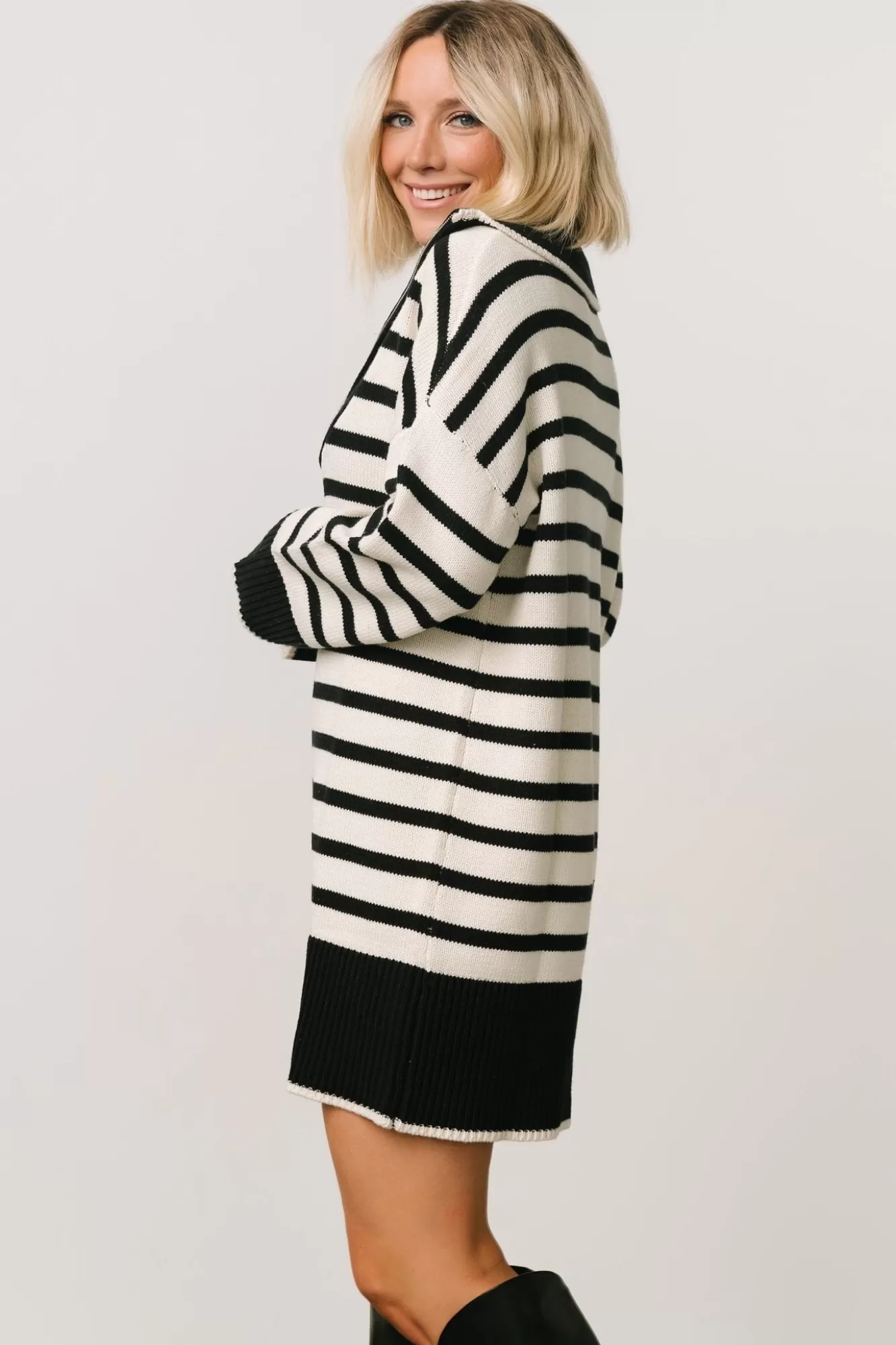 Baltic Born Short Dresses | Short Dresses | Manon Sweater Dress | Black Stripe