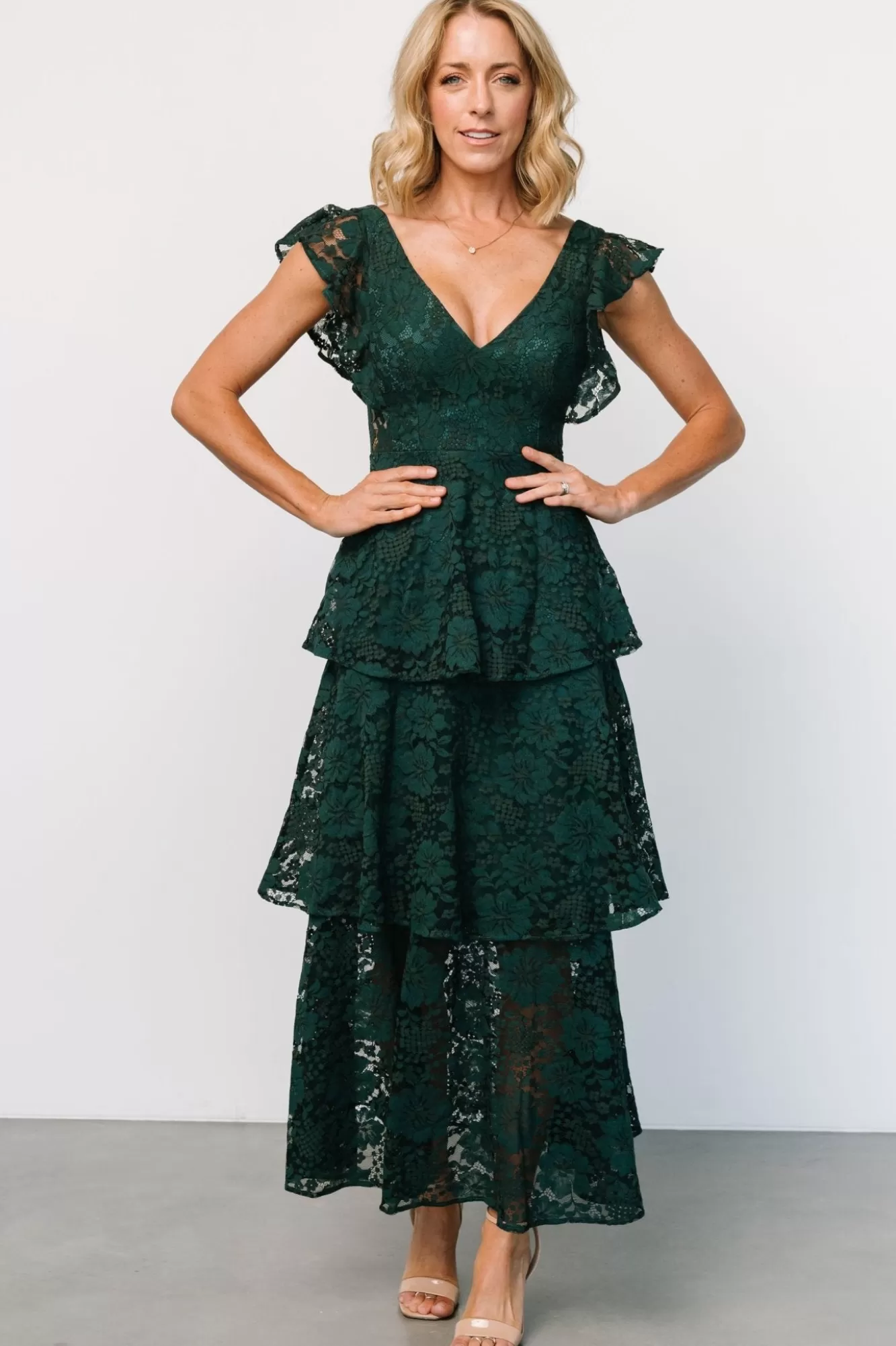 Baltic Born Maxi Dresses | Maxi Dresses | Margot Lace Tiered Maxi Dress | Deep Emerald