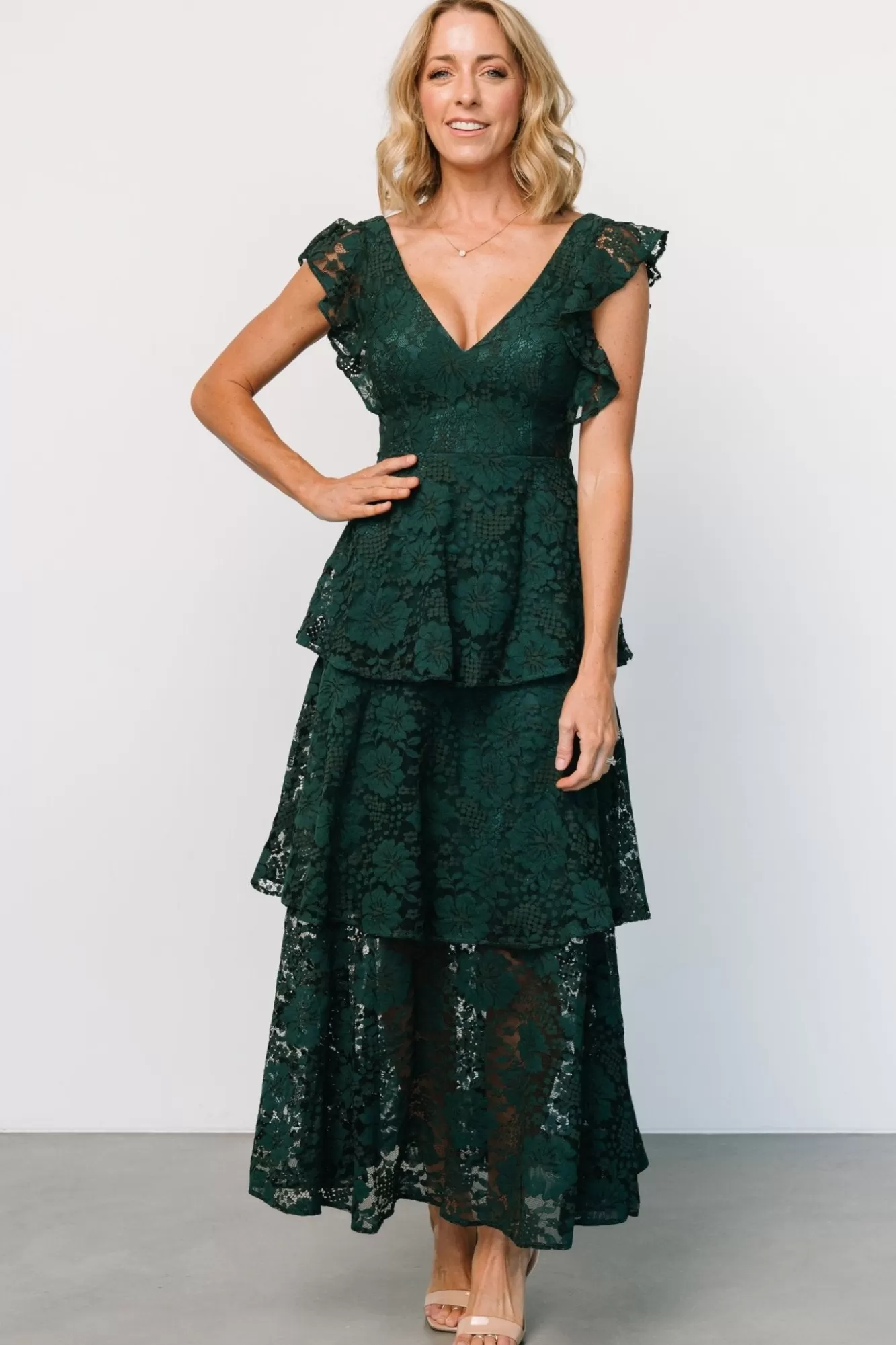 Baltic Born Maxi Dresses | Maxi Dresses | Margot Lace Tiered Maxi Dress | Deep Emerald