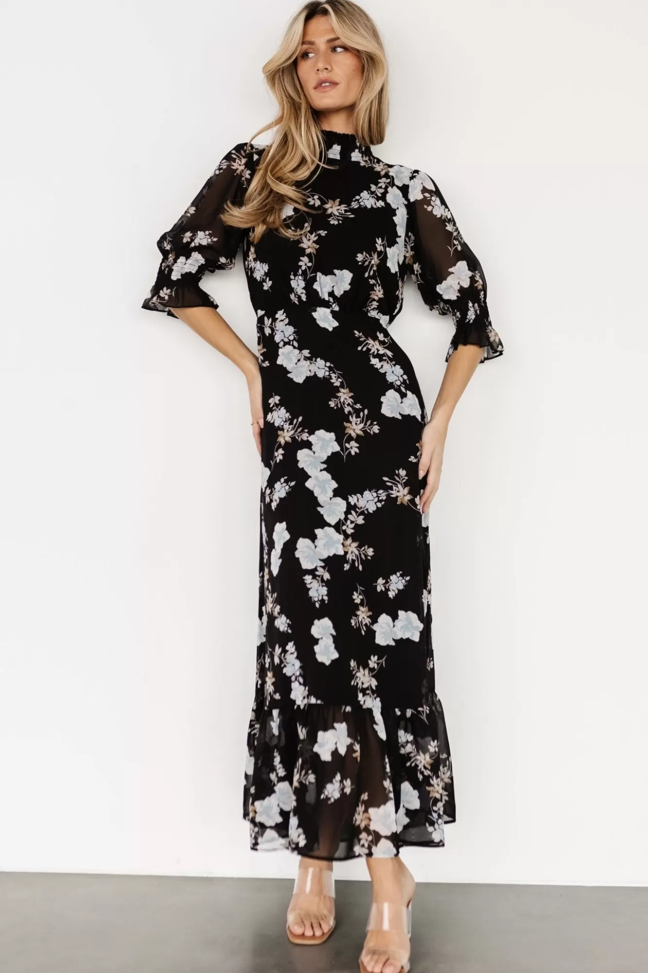 Baltic Born Maxi Dresses | Maxi Dresses | Marie Mock Neck Maxi Dress | Black Floral