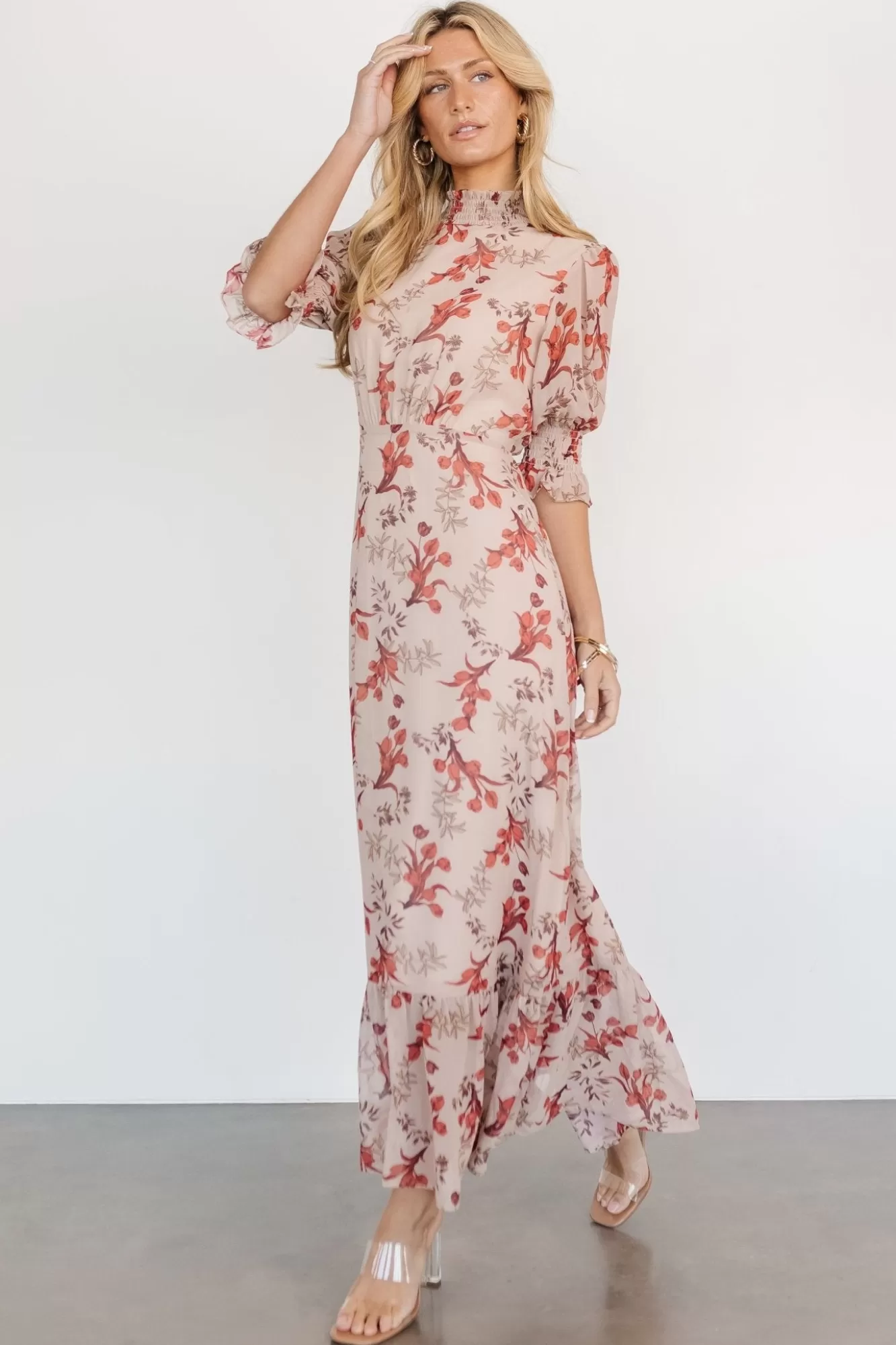 Baltic Born Maxi Dresses | Maxi Dresses | Marie Mock Neck Maxi Dress | Blush Floral