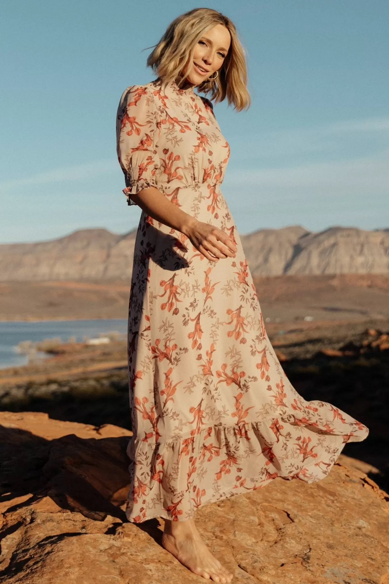 Baltic Born Maxi Dresses | Maxi Dresses | Marie Mock Neck Maxi Dress | Blush Floral