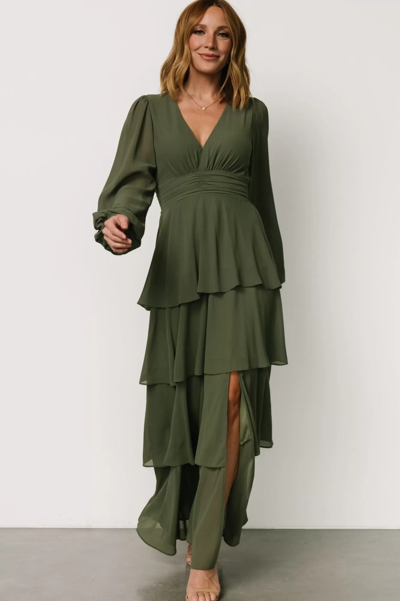 Baltic Born Maxi Dresses | Maxi Dresses | Mariella Tiered Maxi Dress | Dark Sage