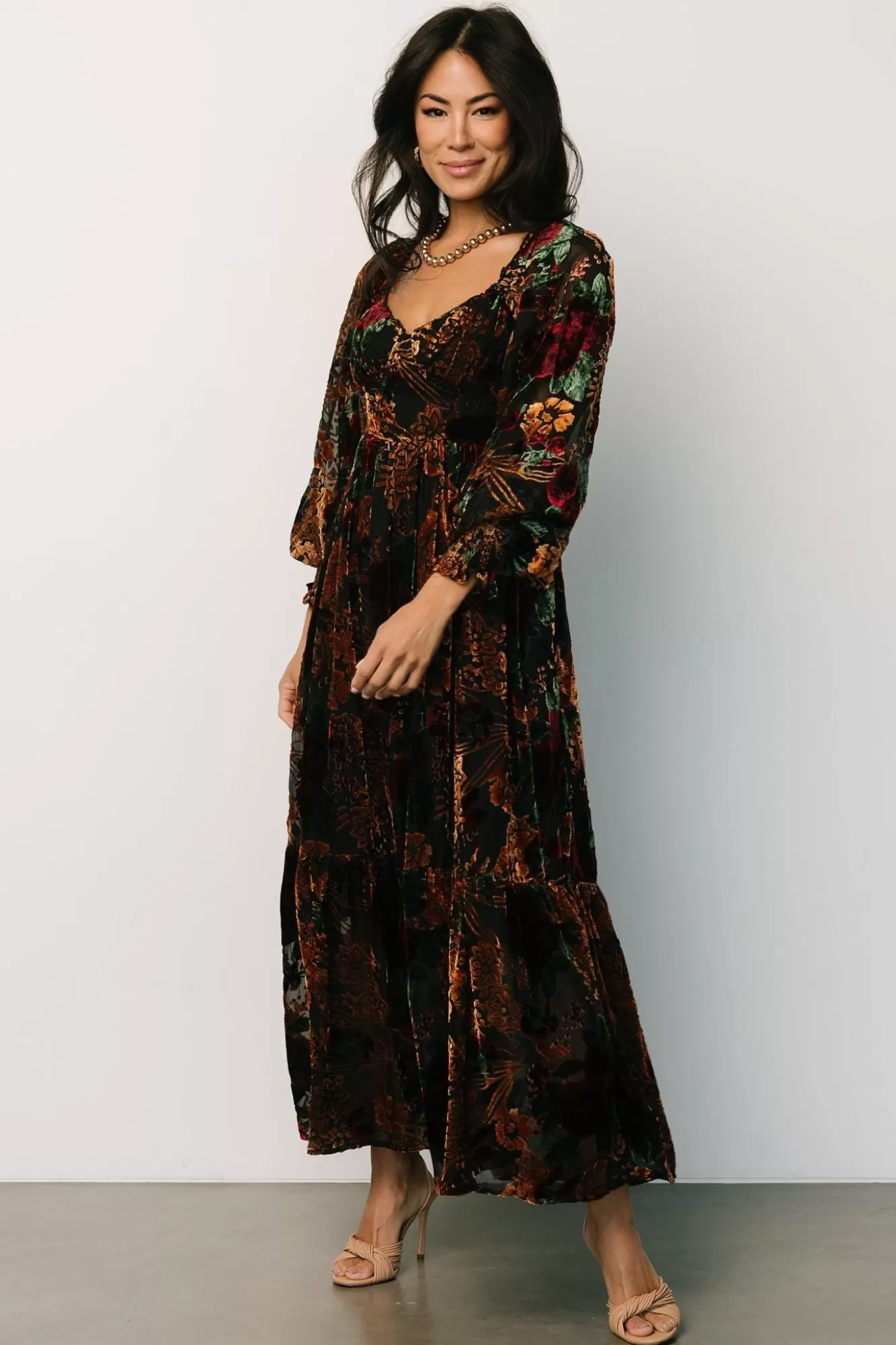 Baltic Born Maxi Dresses | Maxi Dresses | Marlow Velvet Embossed Dress | Black Multi