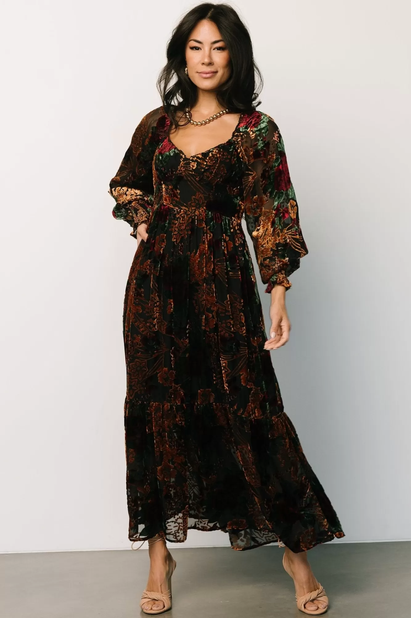 Baltic Born Maxi Dresses | Maxi Dresses | Marlow Velvet Embossed Dress | Black Multi