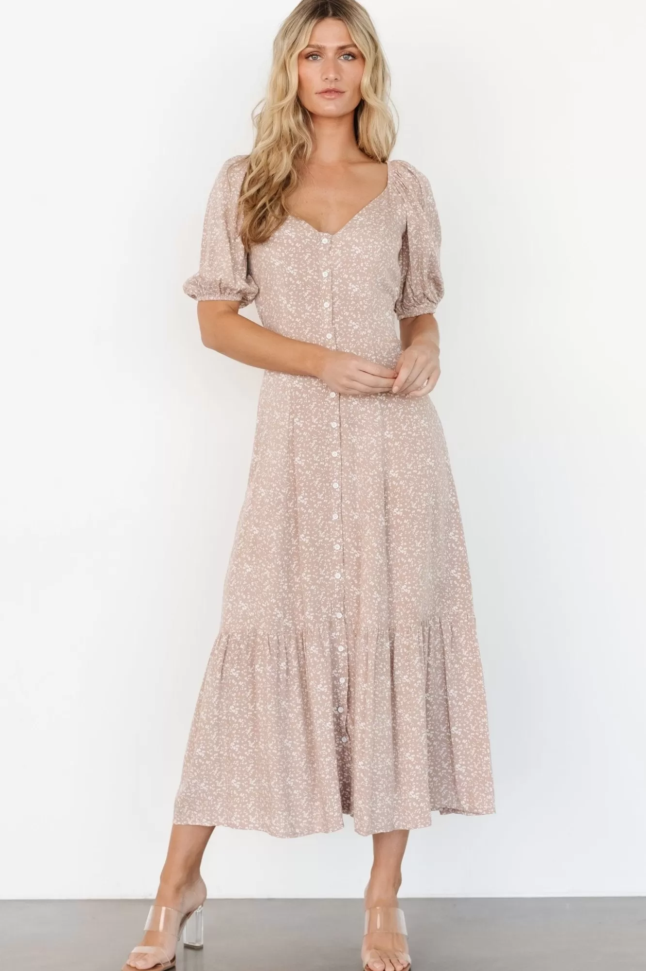 Baltic Born Maxi Dresses | Maxi Dresses | Mathilda Button Maxi Dress | Beige Floral