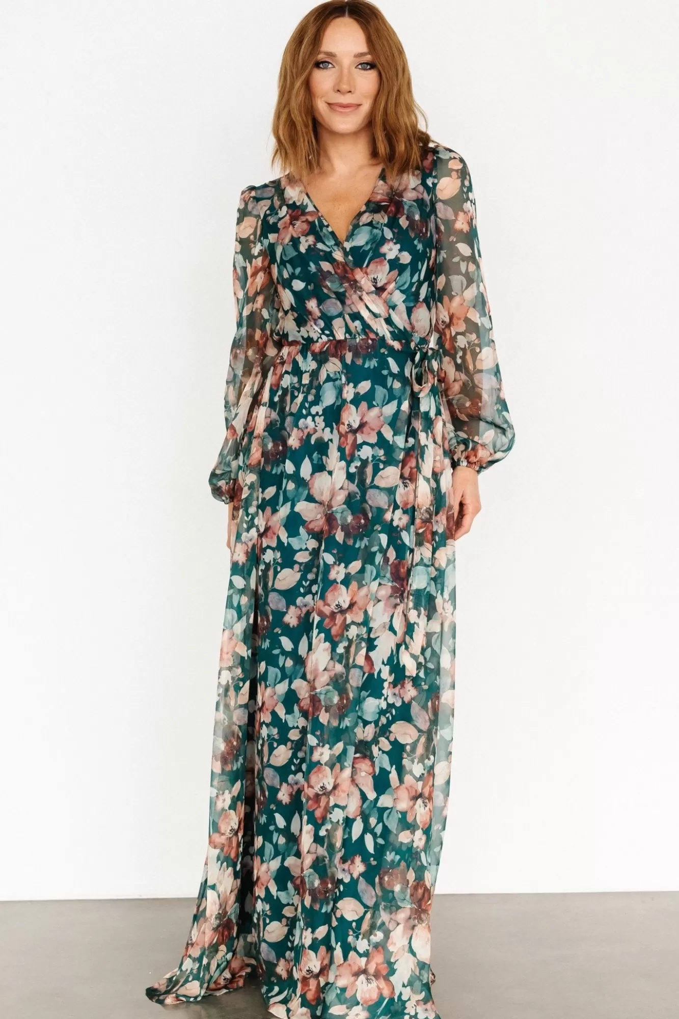 Baltic Born Maxi Dresses | Maxi Dresses | Maura Wrap Maxi Dress | Emerald Floral