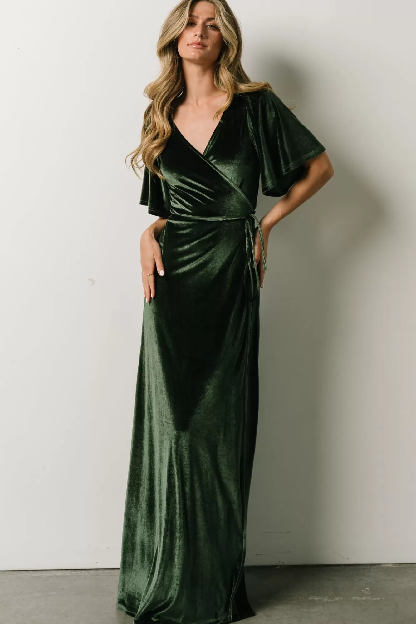 Baltic Born Maxi Dresses | Maxi Dresses | Meghan Velvet Wrap Maxi Dress | Deep Green