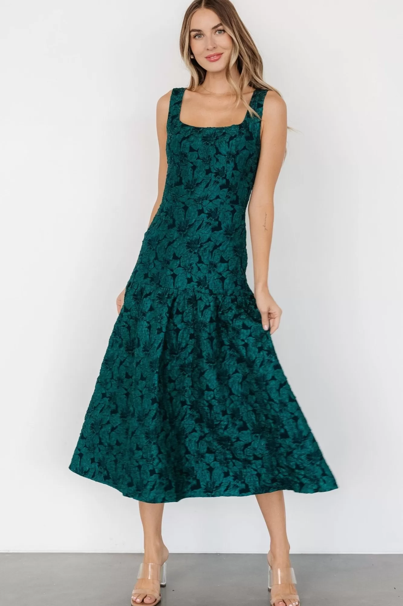 Baltic Born Midi Dresses | Midi Dresses | Merial Embossed Dress | Dark Green