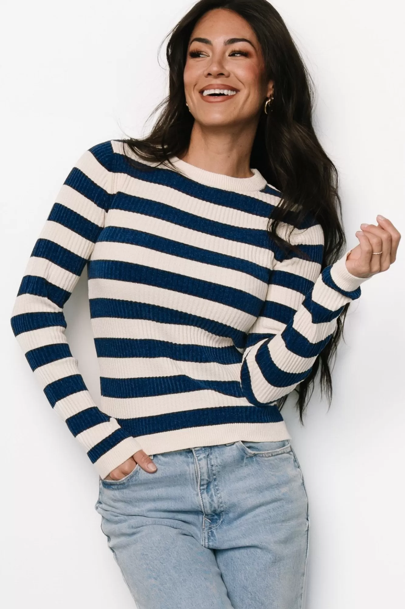 Baltic Born Sweaters | Milwaukee Striped Sweater | Blue + Ivory