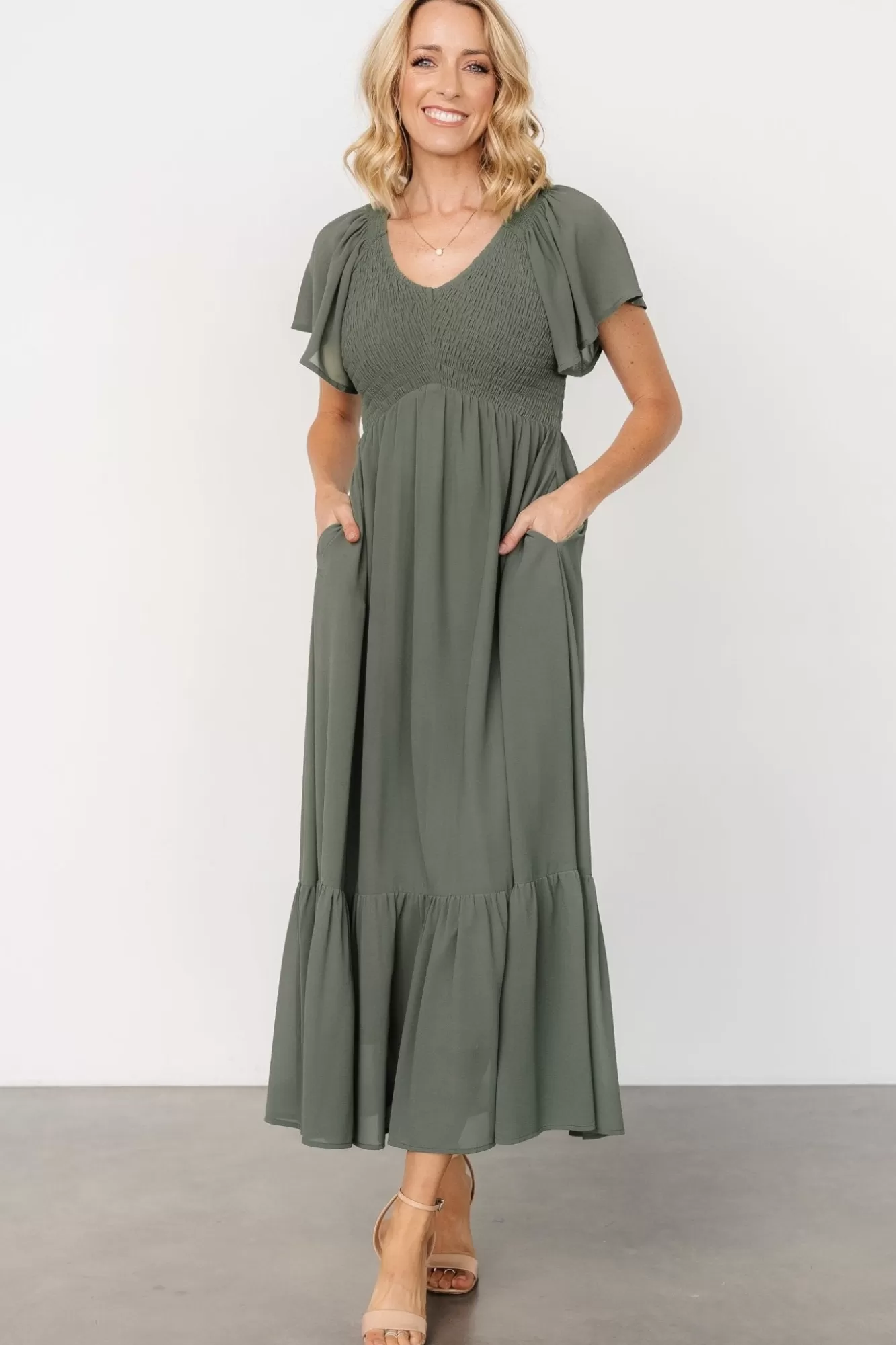 Baltic Born Maxi Dresses | Maxi Dresses | Monica Smocked Dress | Dark Sage