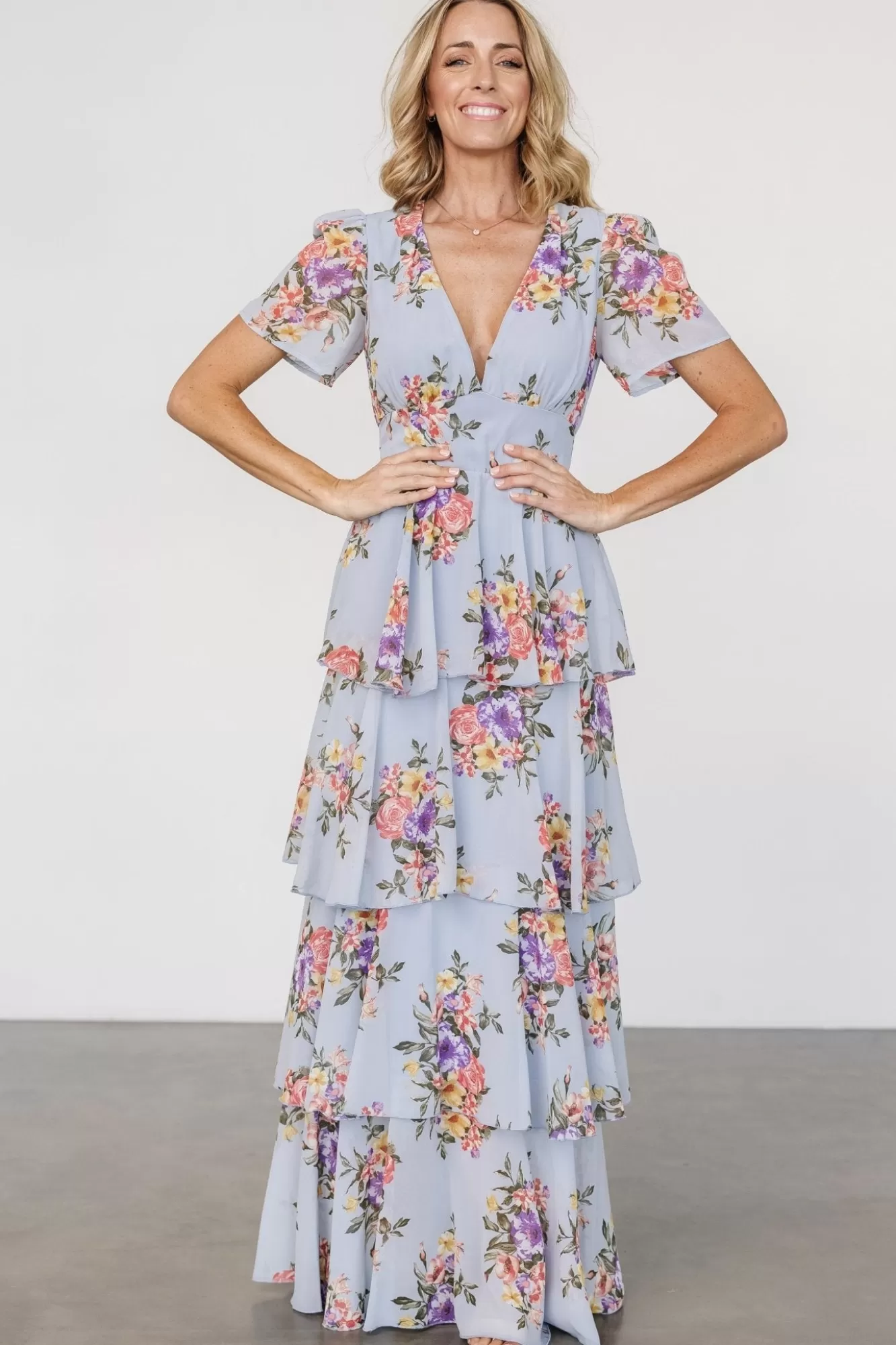 Baltic Born Maxi Dresses | Maxi Dresses | Montaigne Ruffle Maxi Dress | Light Blue Floral