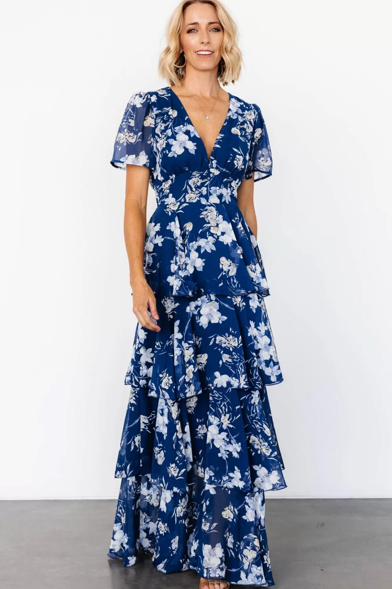 Baltic Born Maxi Dresses | Maxi Dresses | Montaigne Ruffle Maxi Dress | Navy + Blue Floral