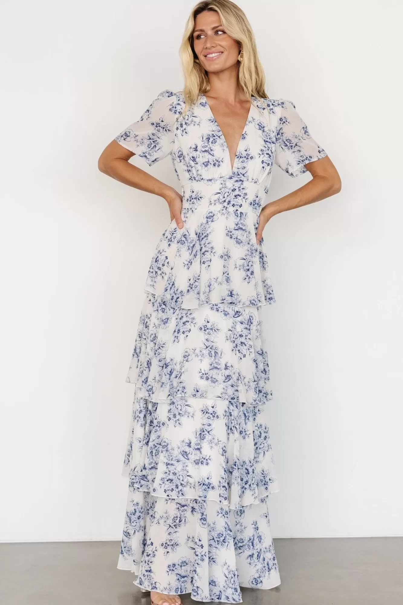 Baltic Born Maxi Dresses | Maxi Dresses | Montaigne Ruffle Maxi Dress | Off White + Blue