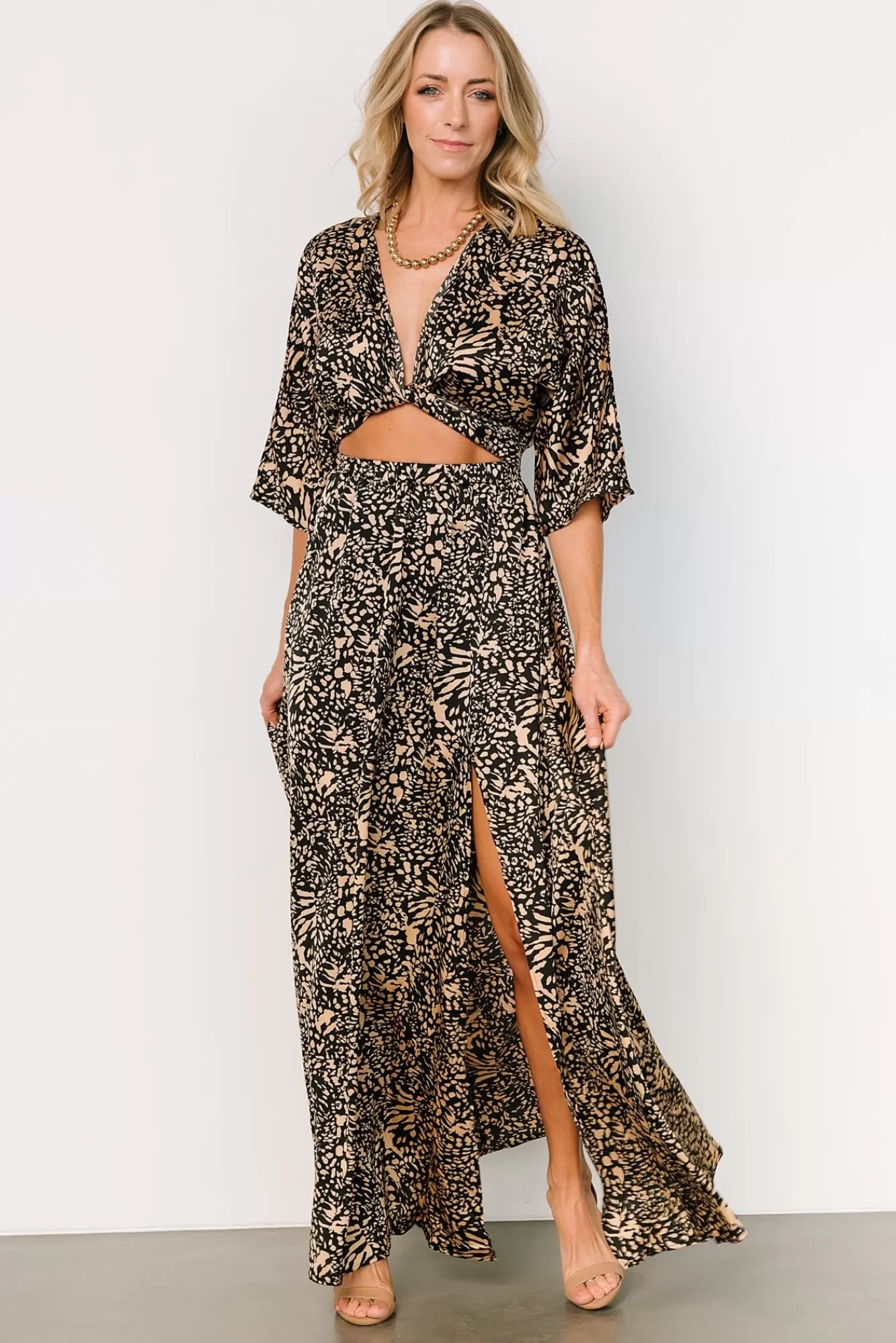 Baltic Born Maxi Dresses | Maxi Dresses | Morlana Maxi Dress | Black + Tan Print