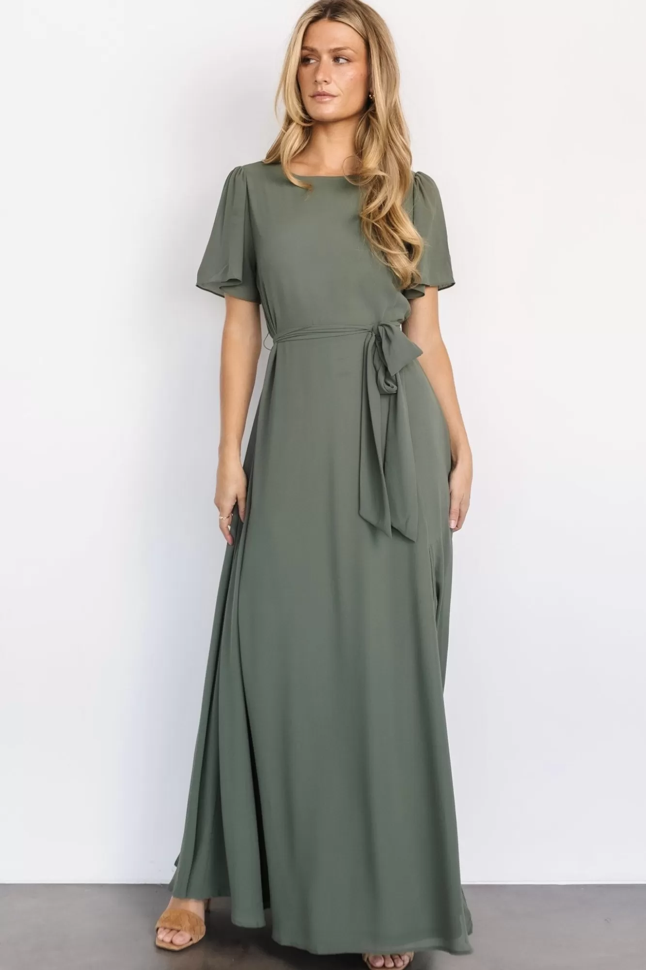 Baltic Born Maxi Dresses | Maxi Dresses | Naomi Short Sleeve Maxi Dress | Dark Sage