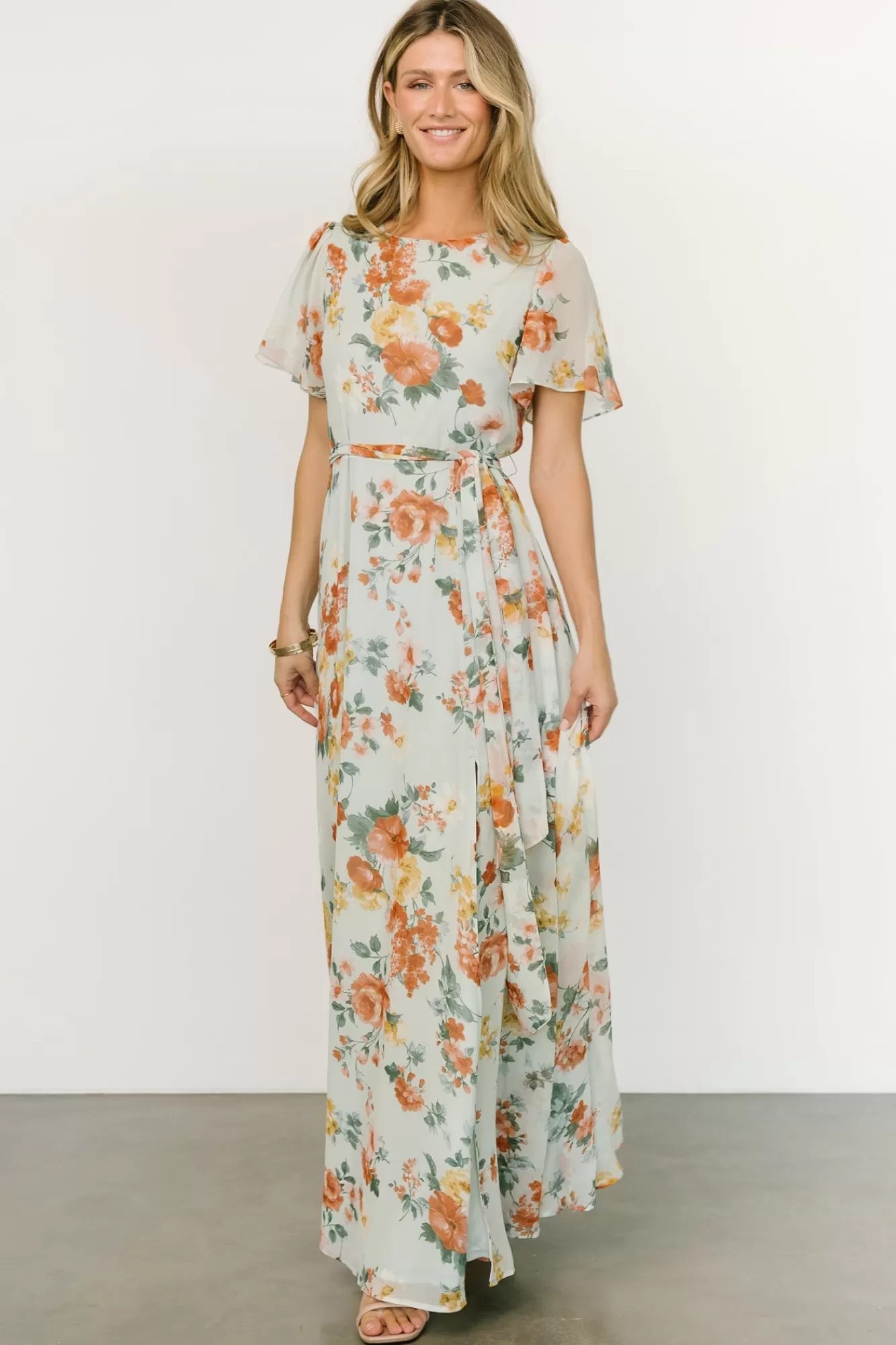 Baltic Born Maxi Dresses | Maxi Dresses | Naomi Short Sleeve Maxi Dress | Sage Floral