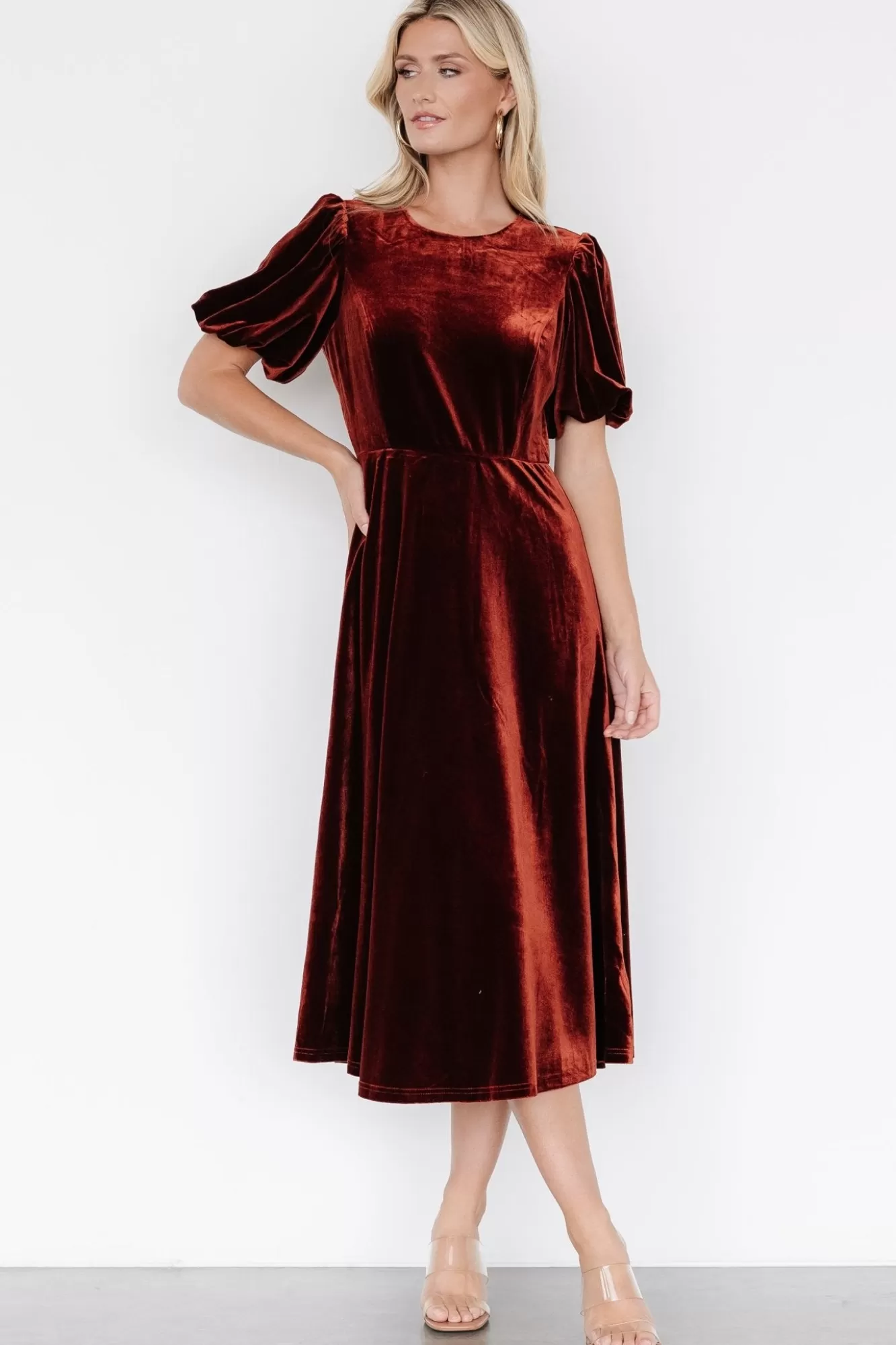 Baltic Born Midi Dresses | Midi Dresses | Nita Velvet Midi Dress | Deep Cinnamon