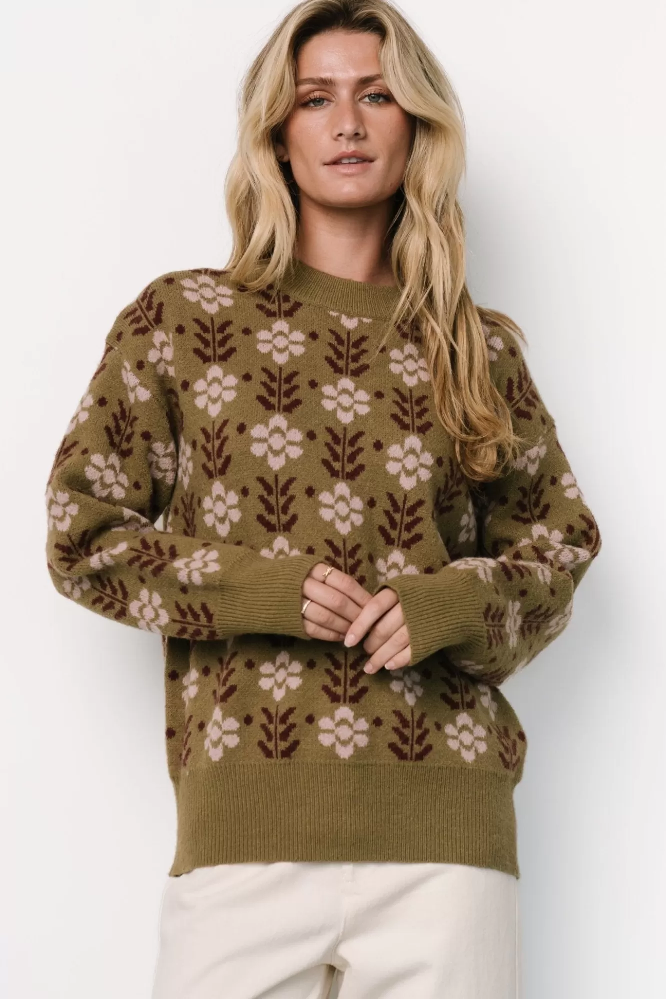 Baltic Born Sweaters | Norris Sweater | Olive Multi Floral