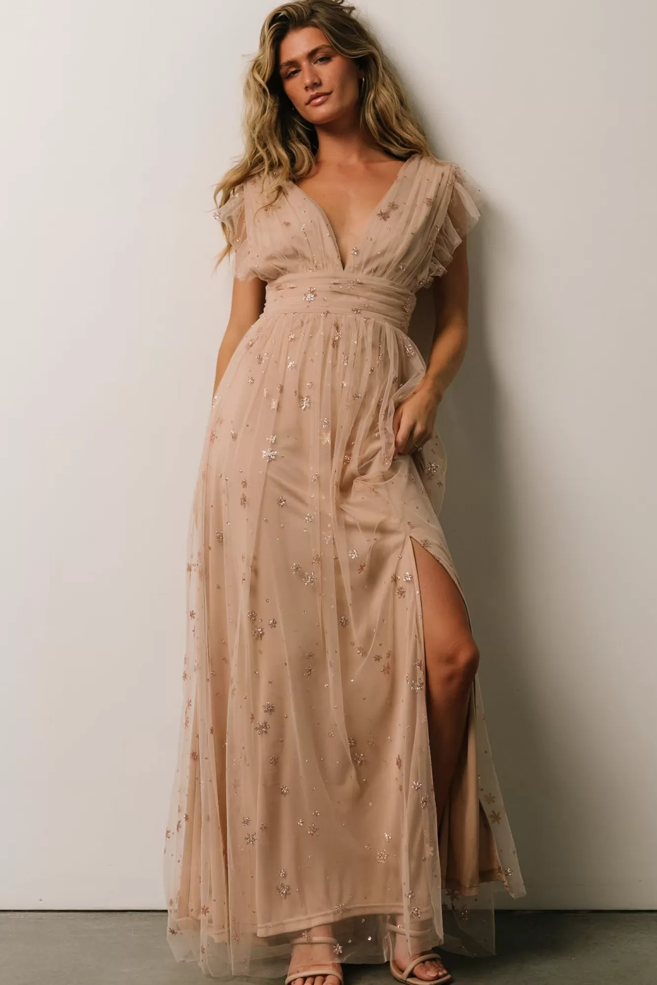 Baltic Born Maxi Dresses | Maxi Dresses | Nova Shimmer Maxi Dress | Natural + Blush