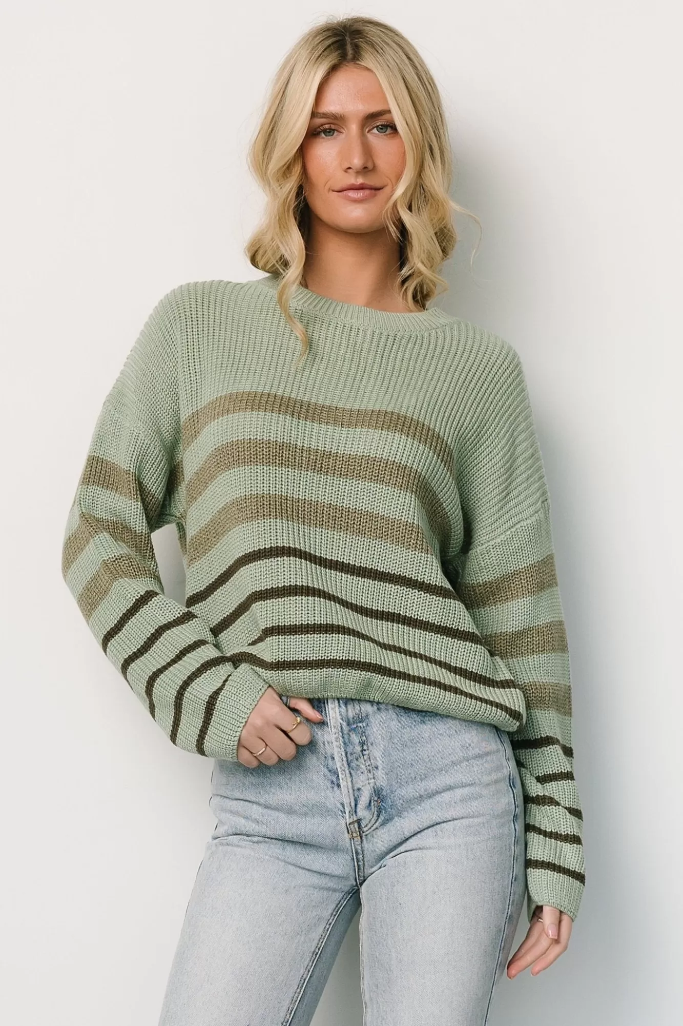 Baltic Born Sweaters | Oslo Striped Sweater | Dusty Olive