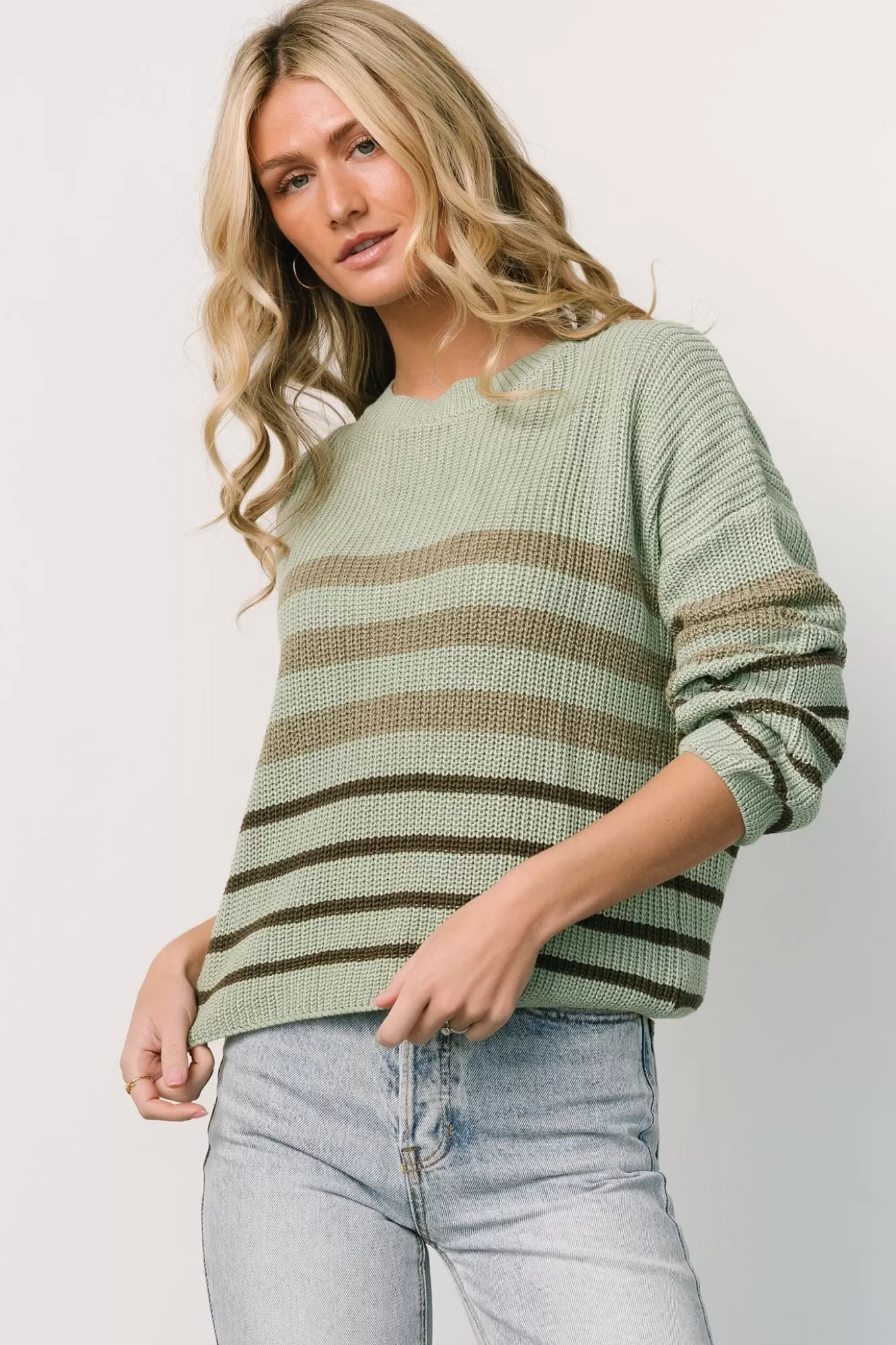 Baltic Born Sweaters | Oslo Striped Sweater | Dusty Olive