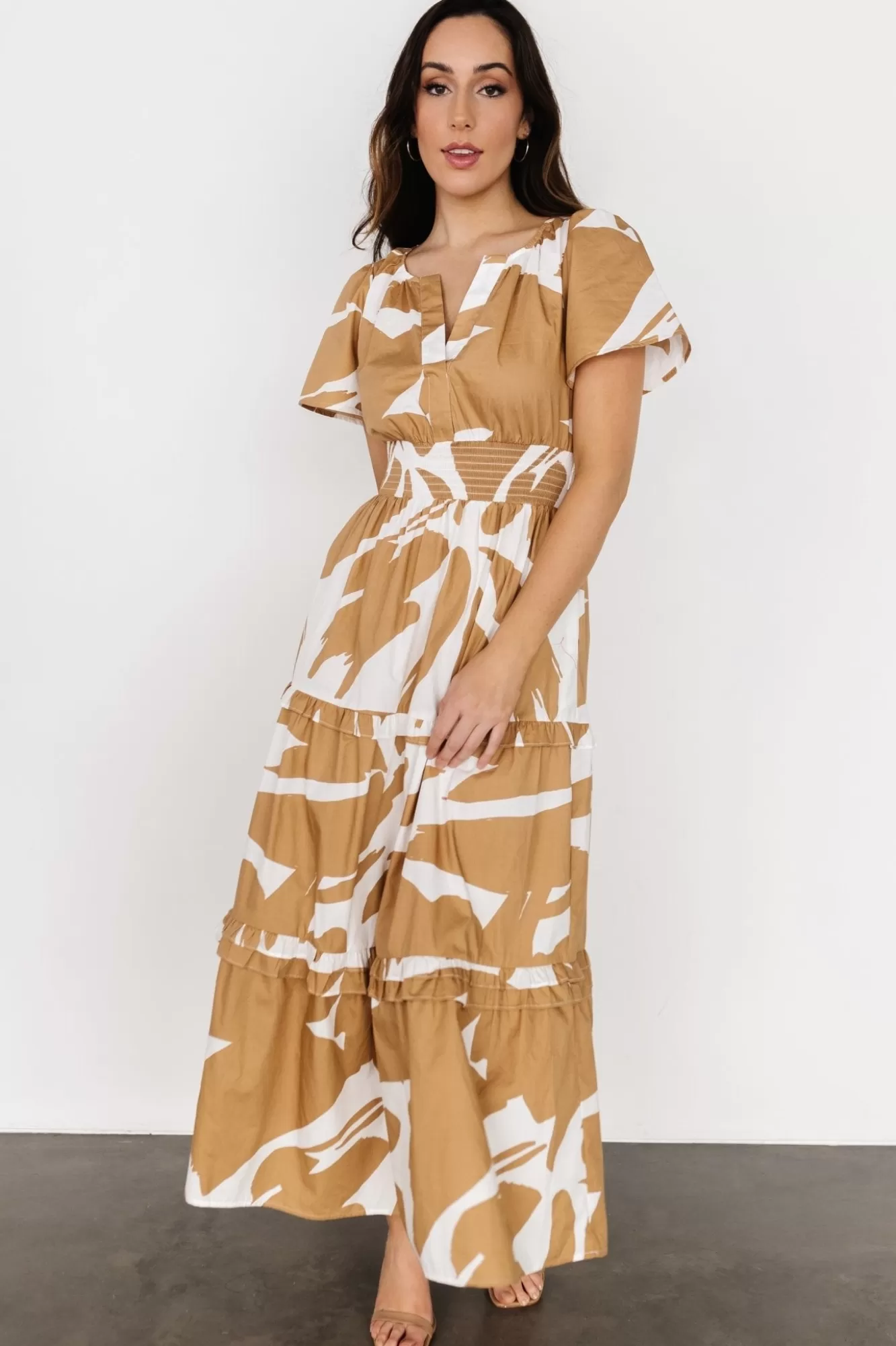 Baltic Born Maxi Dresses | Maxi Dresses | Palmer Tiered Maxi Dress | Camel + White