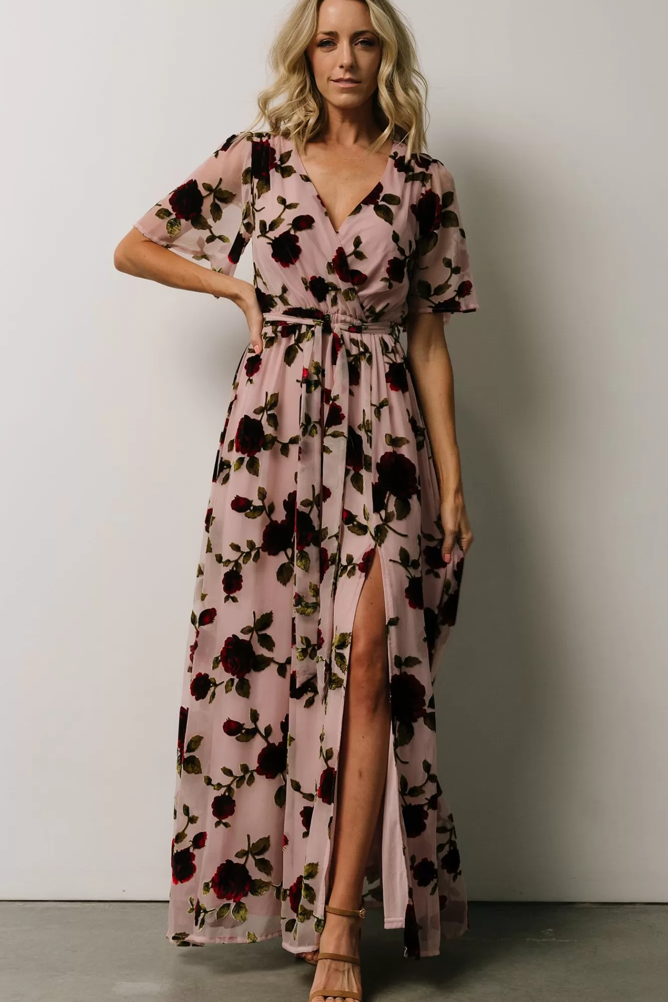 Baltic Born Maxi Dresses | Maxi Dresses | Parisian Velvet Maxi Dress | Blush Rose Floral