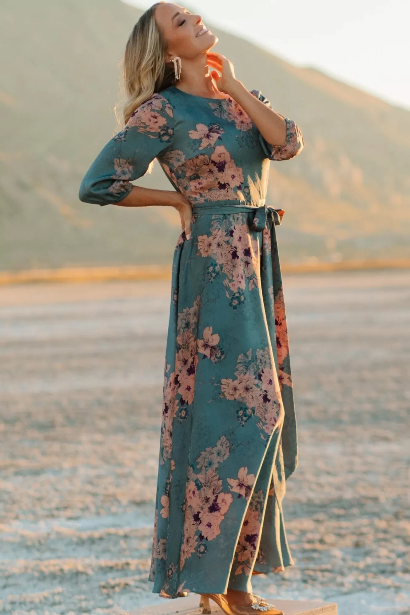 Baltic Born Maxi Dresses | Maxi Dresses | Paula Satin Maxi Dress | Blue + Pink Multi