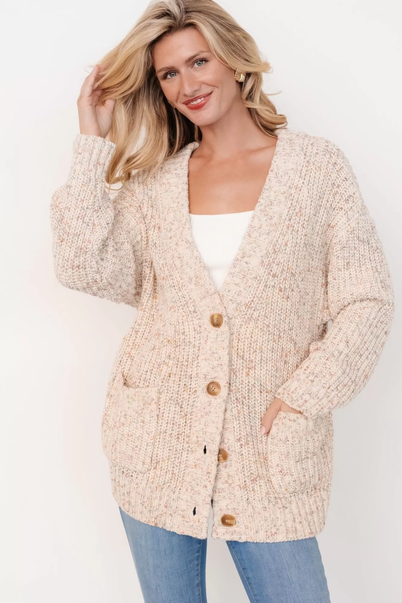 Baltic Born Sweaters | Cardigans | Phillis Chunky Knit Cardigan | Oatmeal Multi