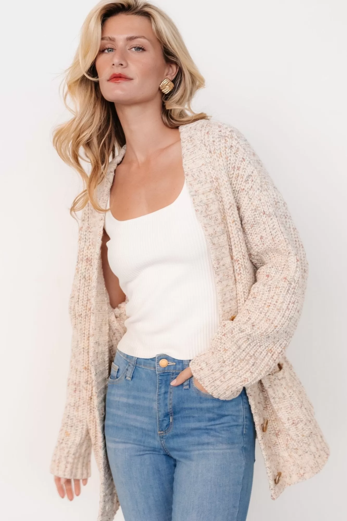 Baltic Born Sweaters | Cardigans | Phillis Chunky Knit Cardigan | Oatmeal Multi