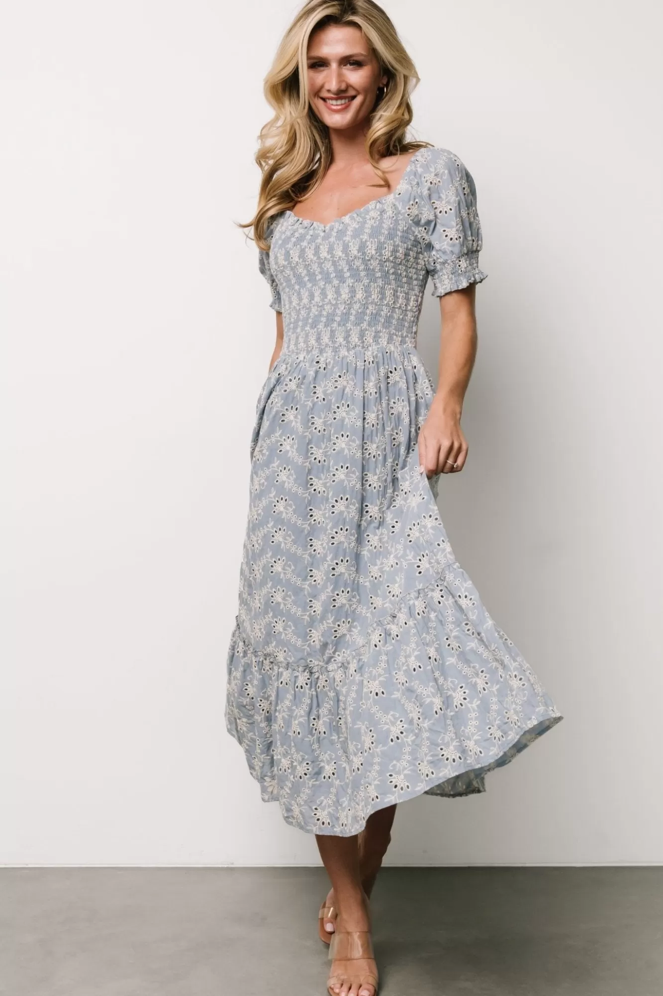 Baltic Born Midi Dresses | Midi Dresses | Piper Eyelet Midi Dress | Blue + Ivory