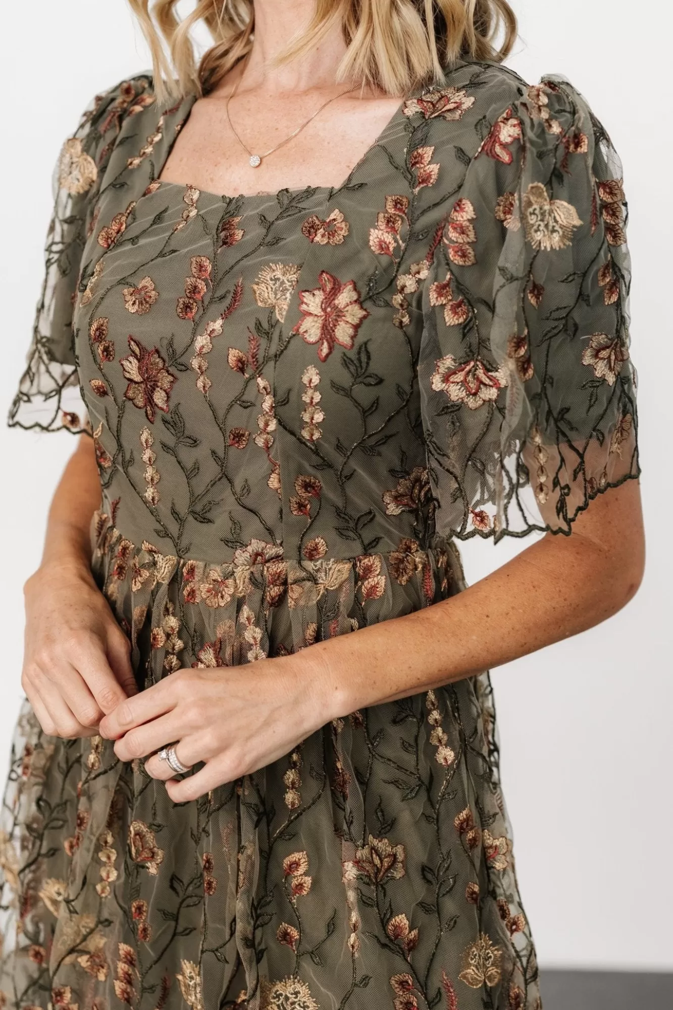 Baltic Born Midi Dresses | Midi Dresses | Ravenna Embroidered Dress | Olive Floral