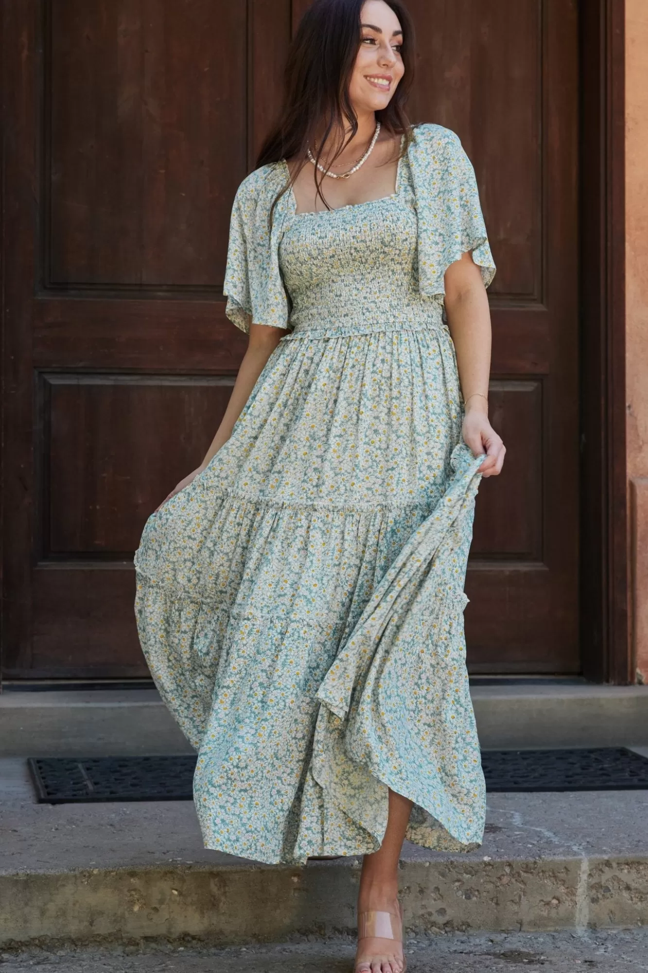 Baltic Born Maxi Dresses | Maxi Dresses | Regina Smocked Maxi Dress | Green Floral