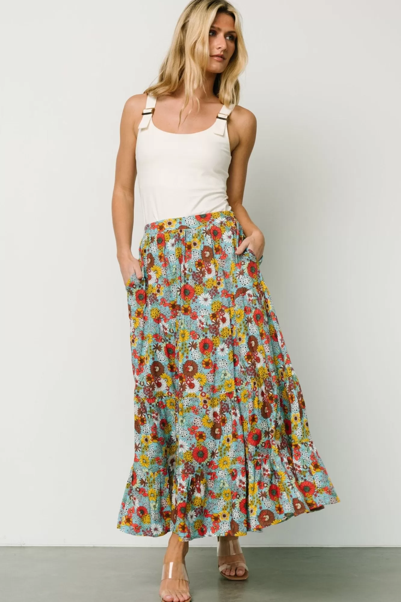 Baltic Born Maxi Dresses | Maxi Dresses | Reilly Maxi Skirt | Teal Flower Print