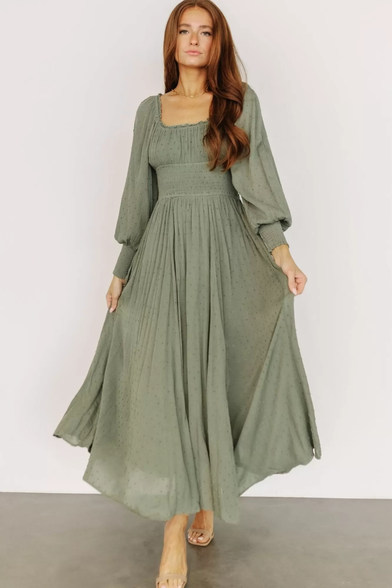 Baltic Born Maxi Dresses | Maxi Dresses | Renata Dot Maxi Dress | Dusty Olive