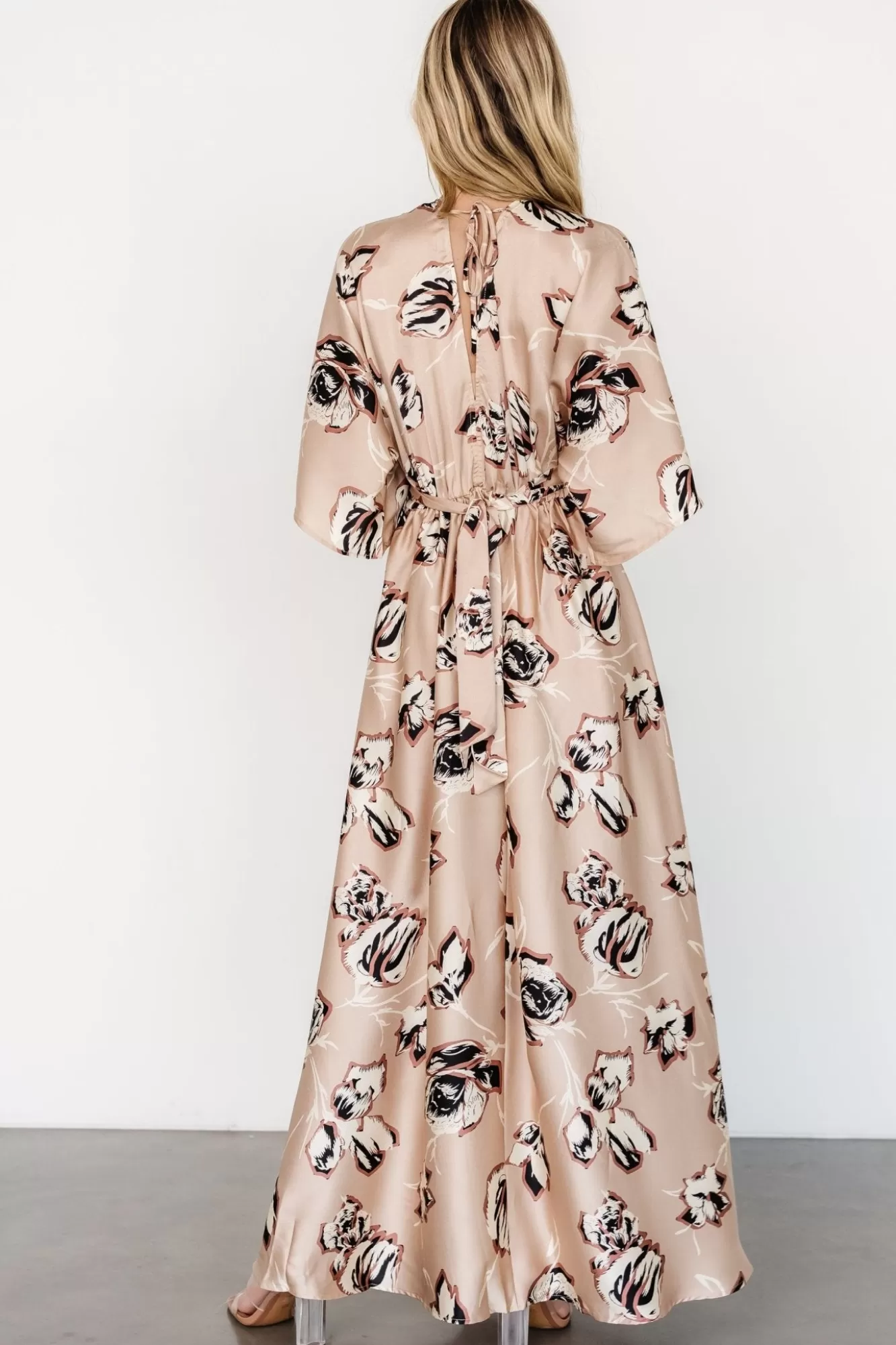 Baltic Born Maxi Dresses | Maxi Dresses | Romilly Satin Maxi Dress | Champagne Print