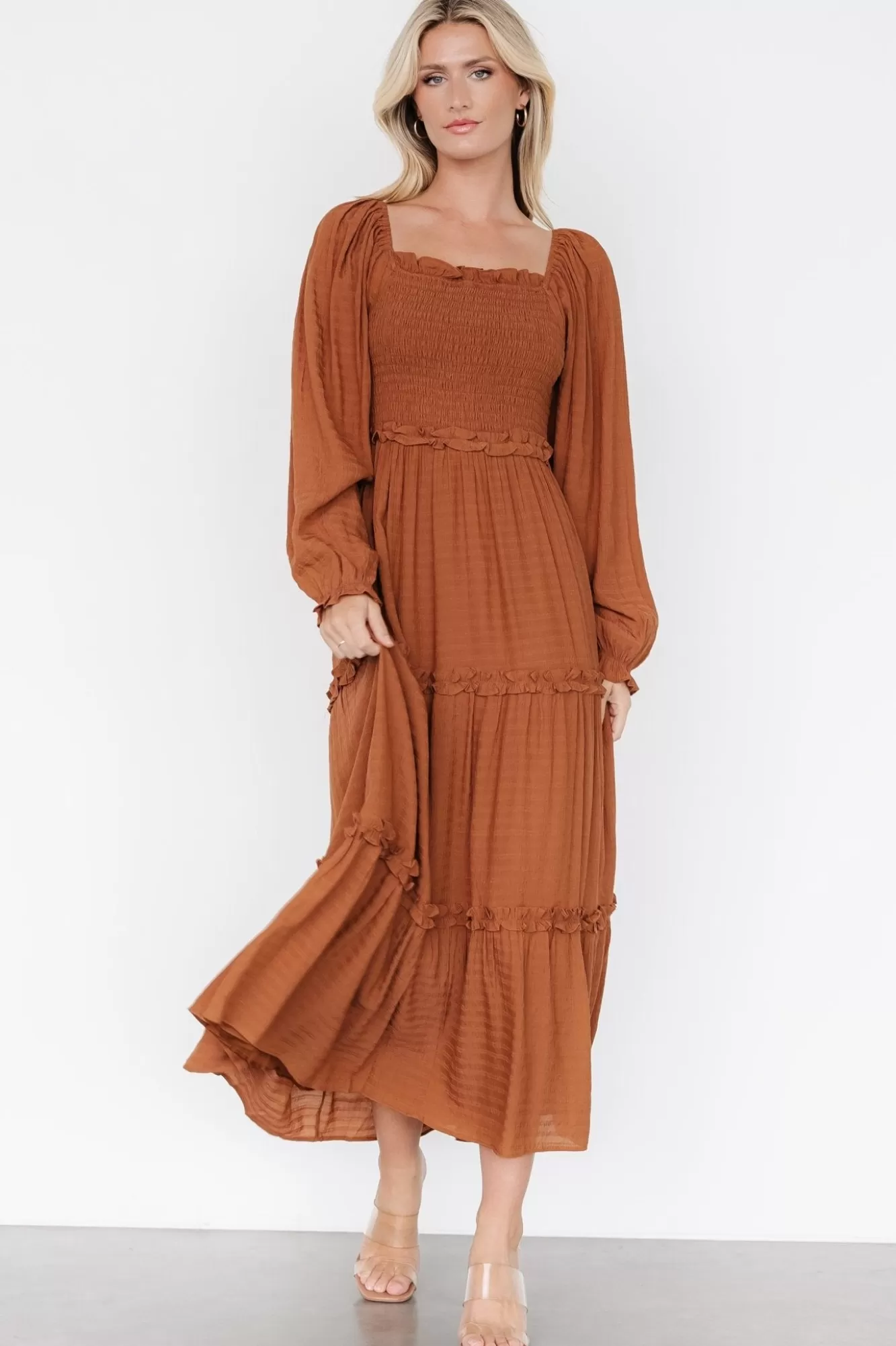 Baltic Born Maxi Dresses | Maxi Dresses | Rowan Tiered Dress | Warm Brown